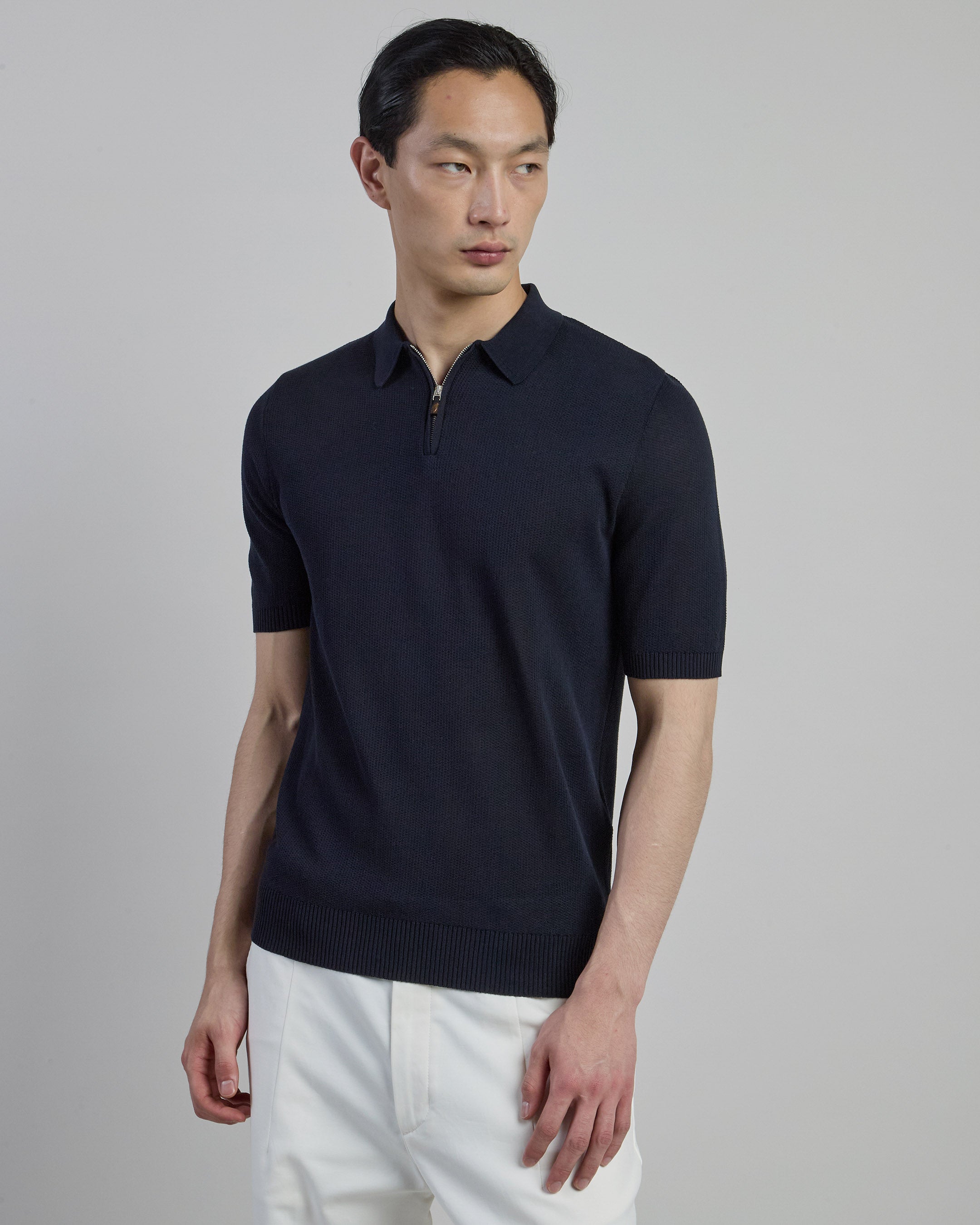 Men's Cotton Honeycomb Half-Zip Polo Sweater - 5