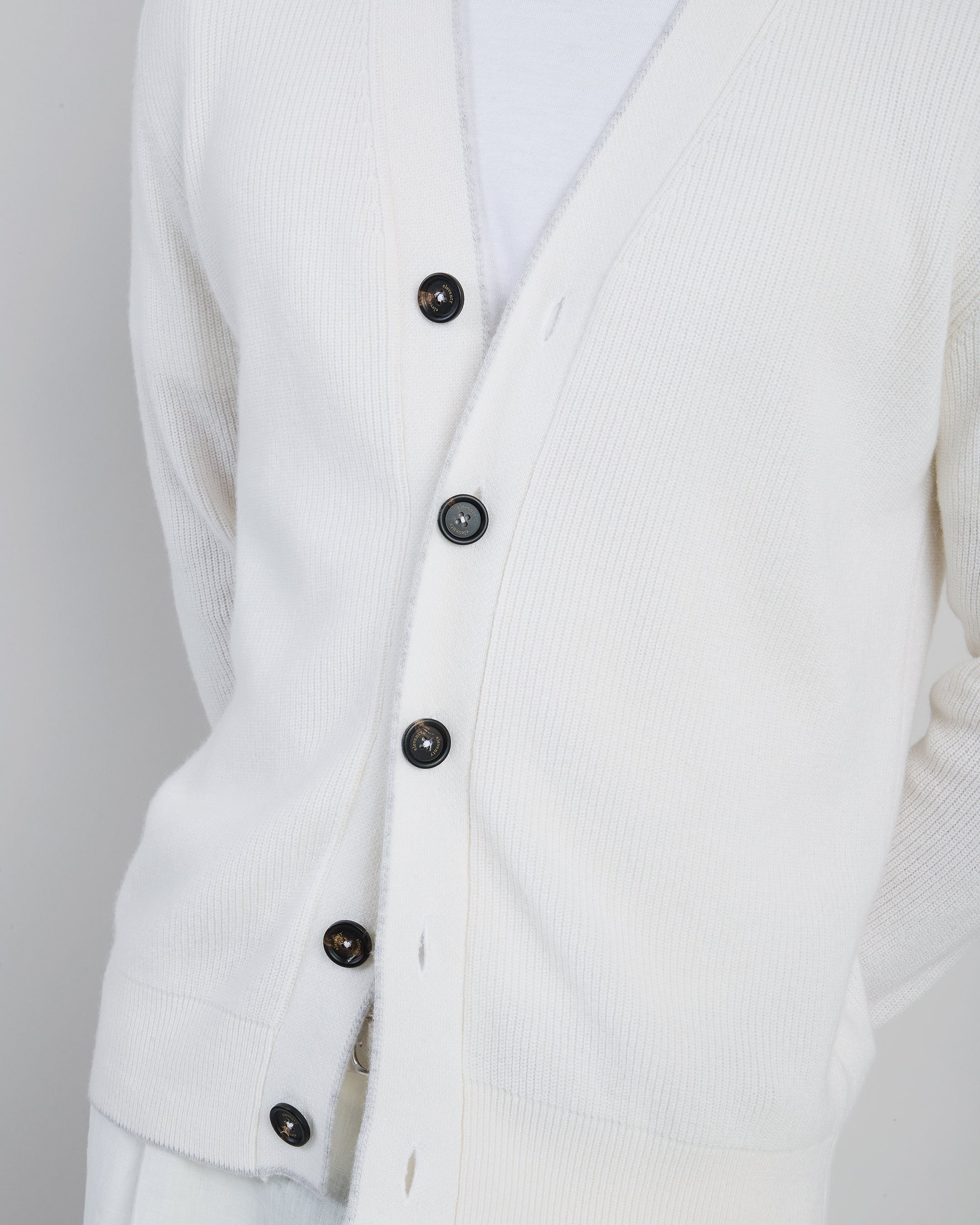 Men's English Rib Cashmere Cardigan with Horn Buttons