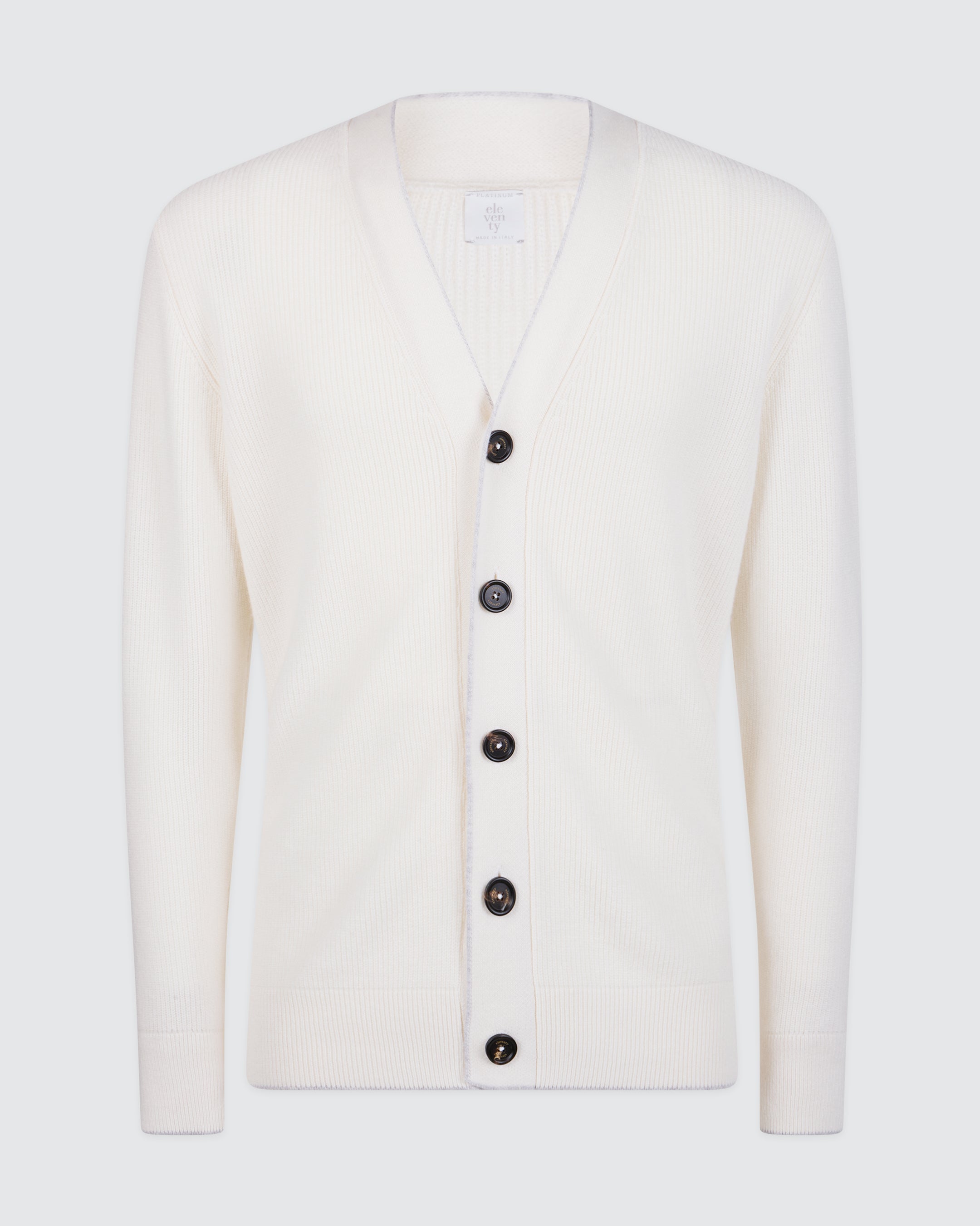 Men's English Rib Cashmere Cardigan with Horn Buttons - 3
