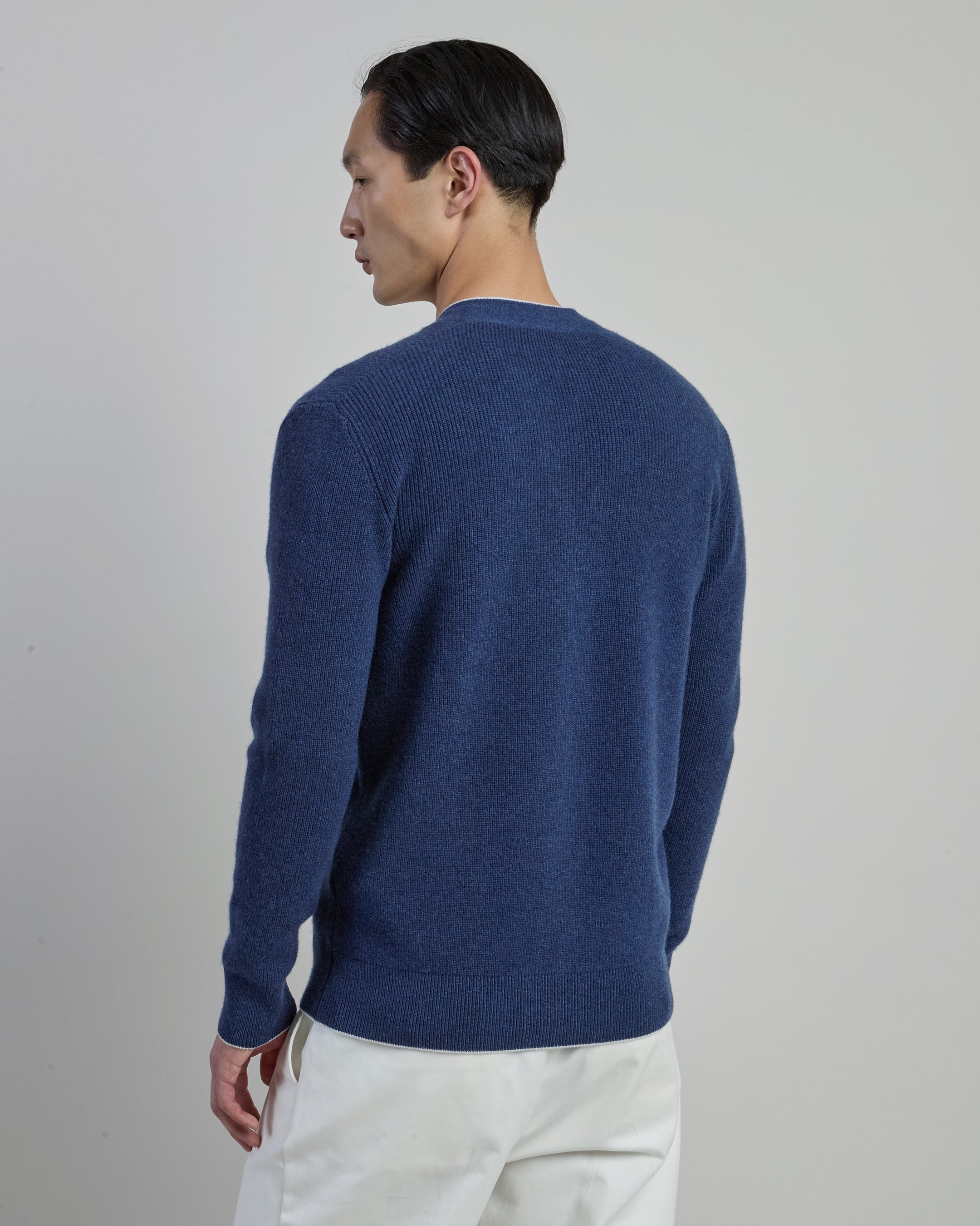 Men's English Rib Cashmere Cardigan with Horn Buttons