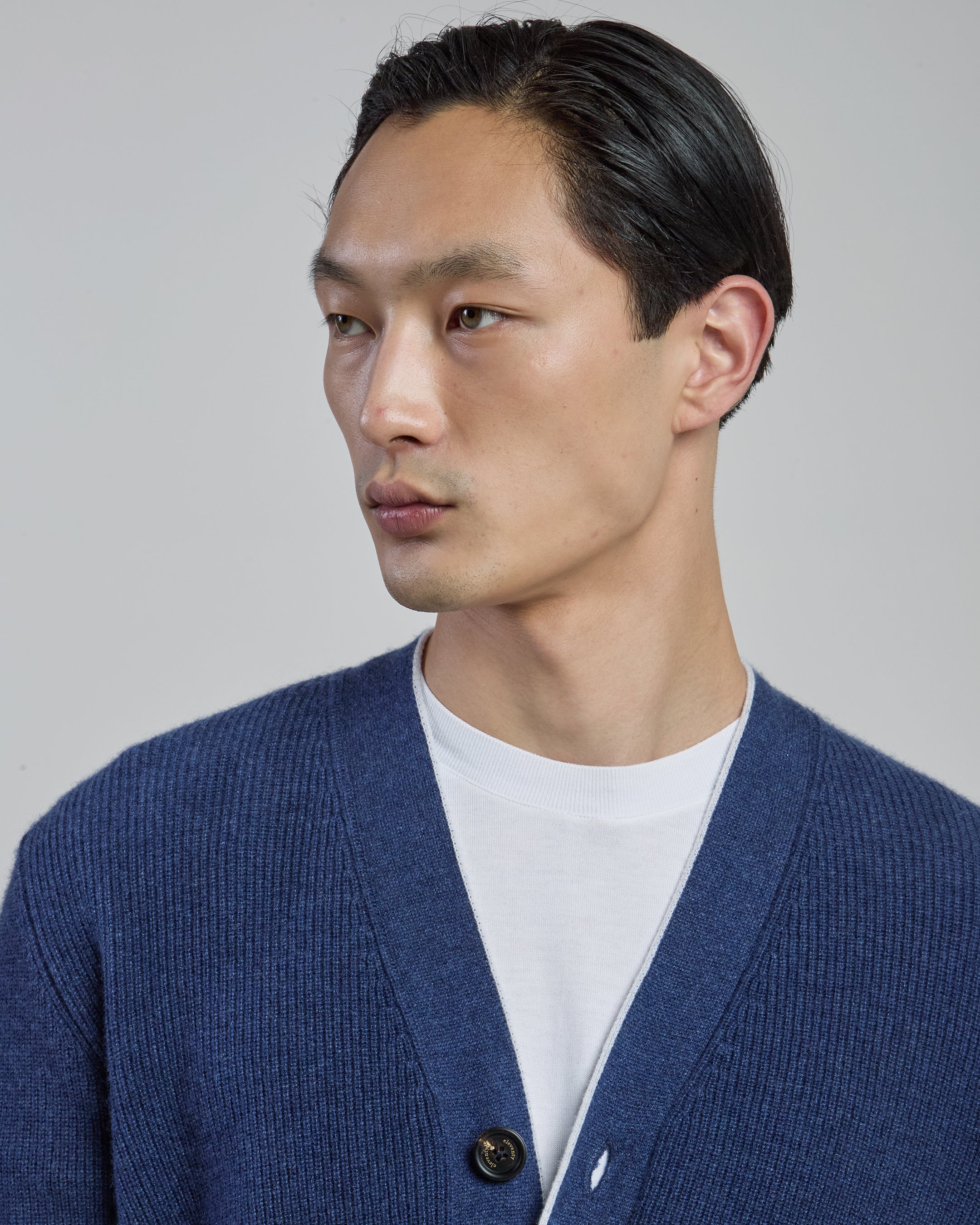 Men's English Rib Cashmere Cardigan with Horn Buttons