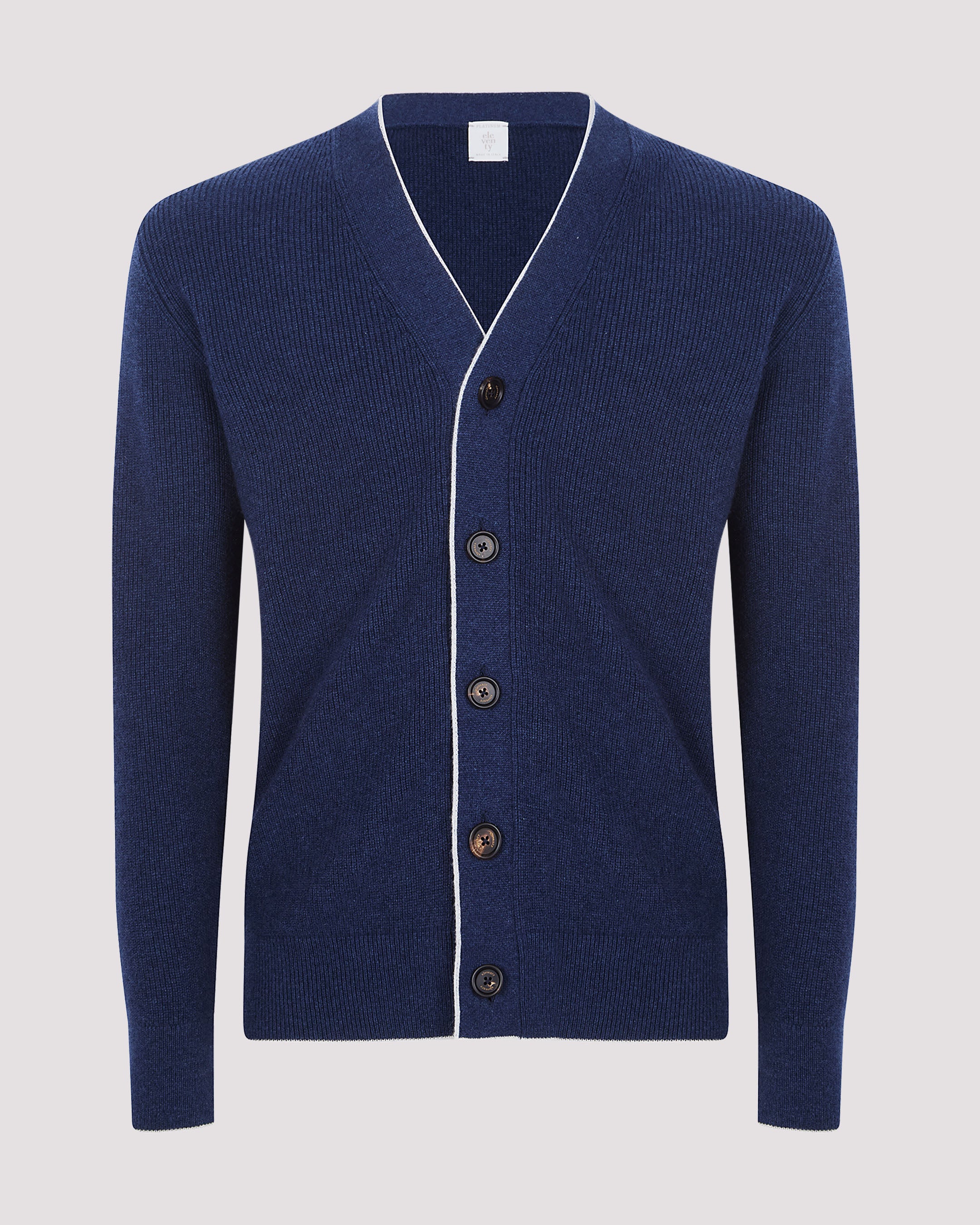 Men's English Rib Cashmere Cardigan with Horn Buttons - 8
