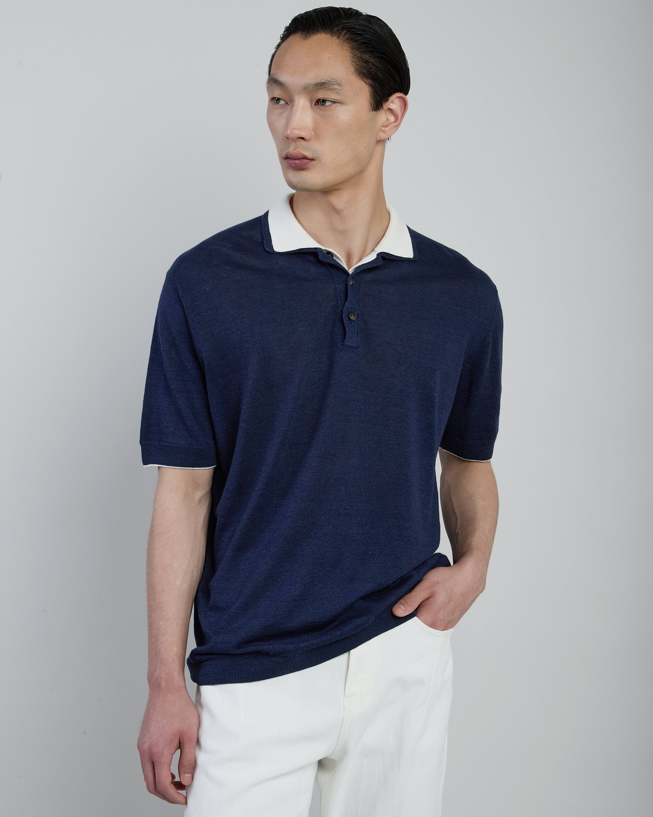 Men's Linen and Cashmere Knitted Polo Shirt - 9