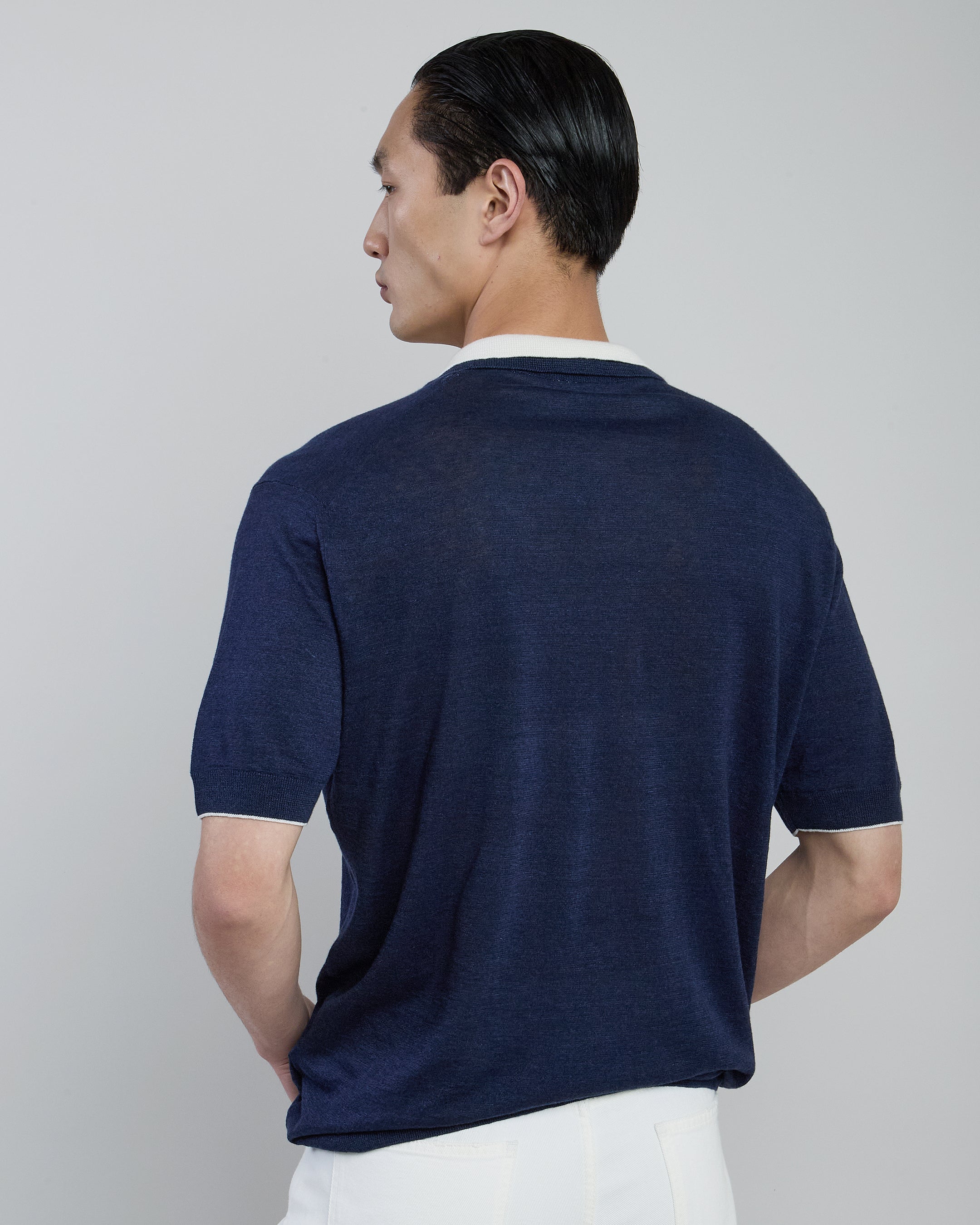 Men's Linen and Cashmere Knitted Polo Shirt - 8