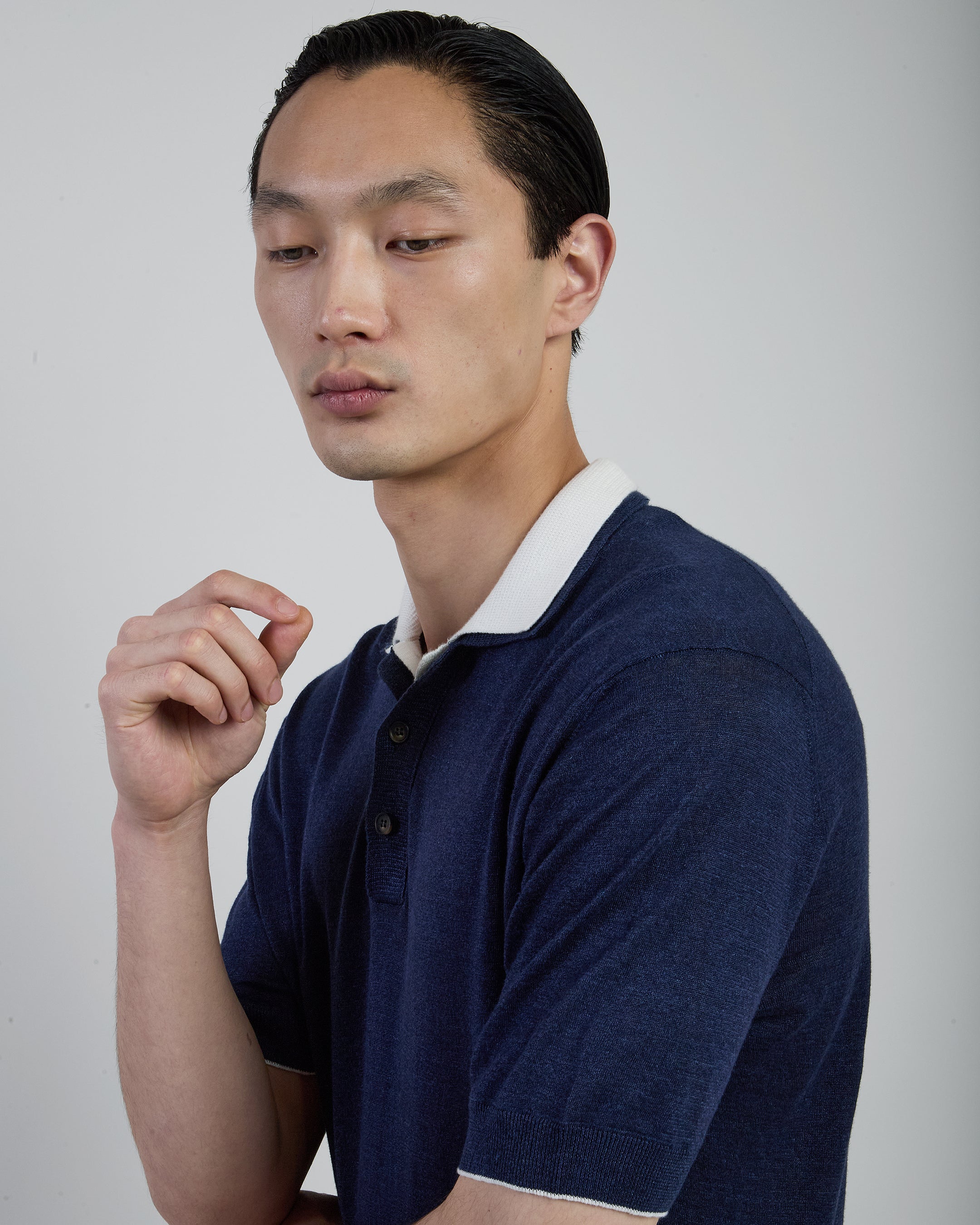 Men's Linen and Cashmere Knitted Polo Shirt