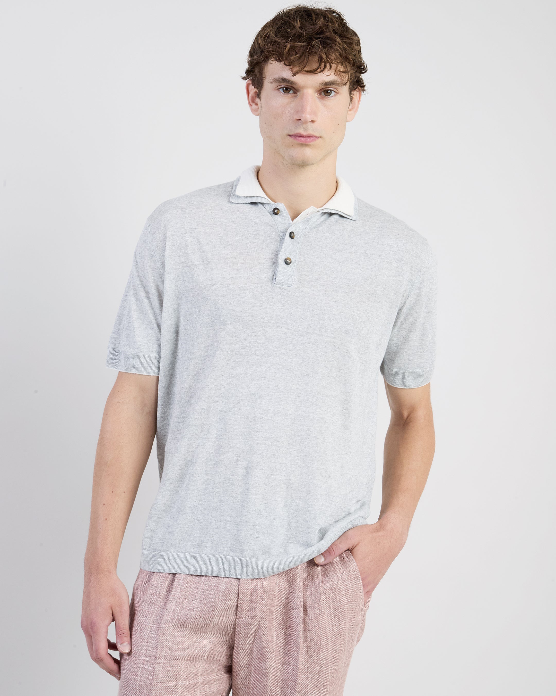 Men's Linen and Cashmere Knitted Polo Shirt - 4