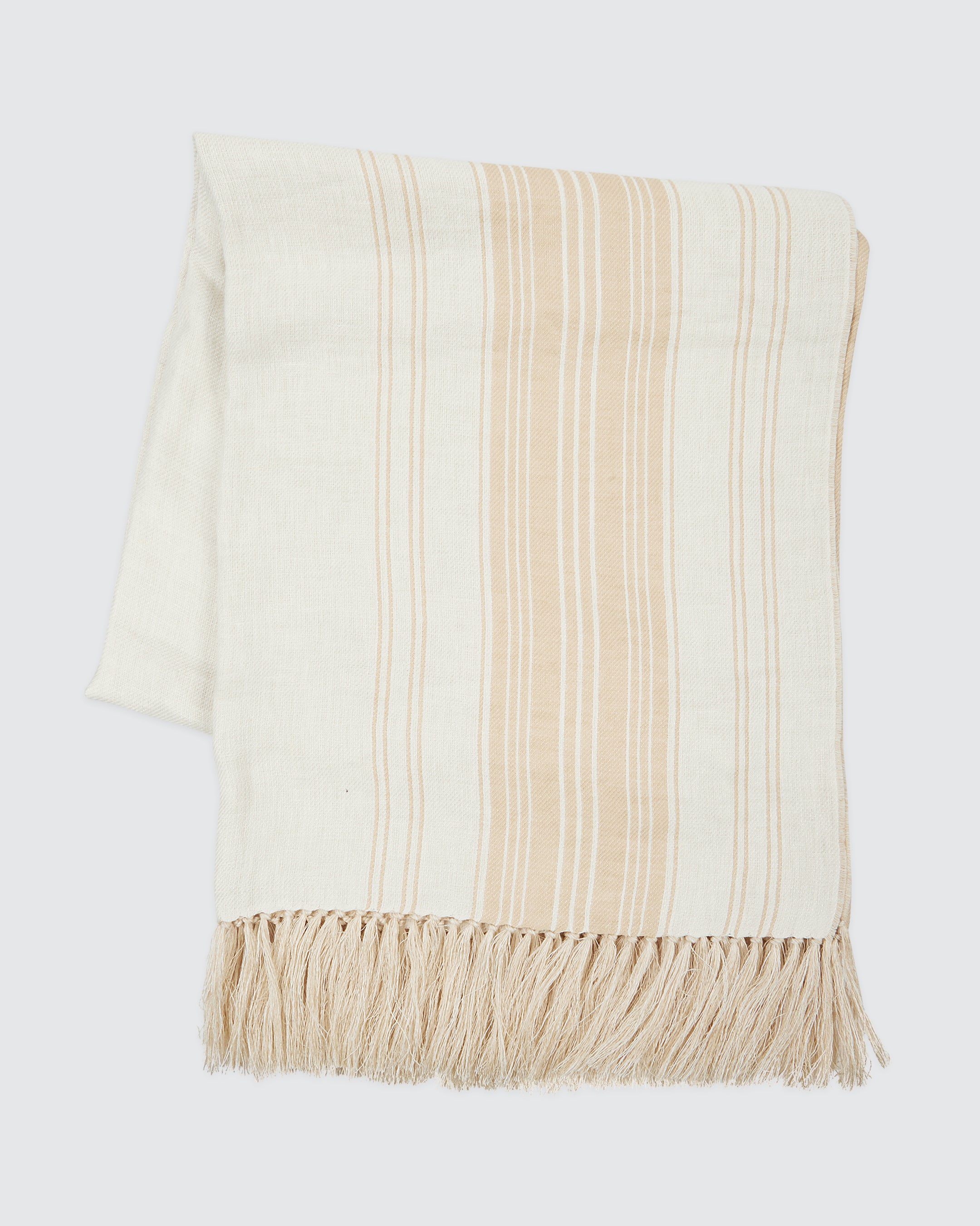 Striped Linen Plaid Throw with Hand-Knotted Fringes