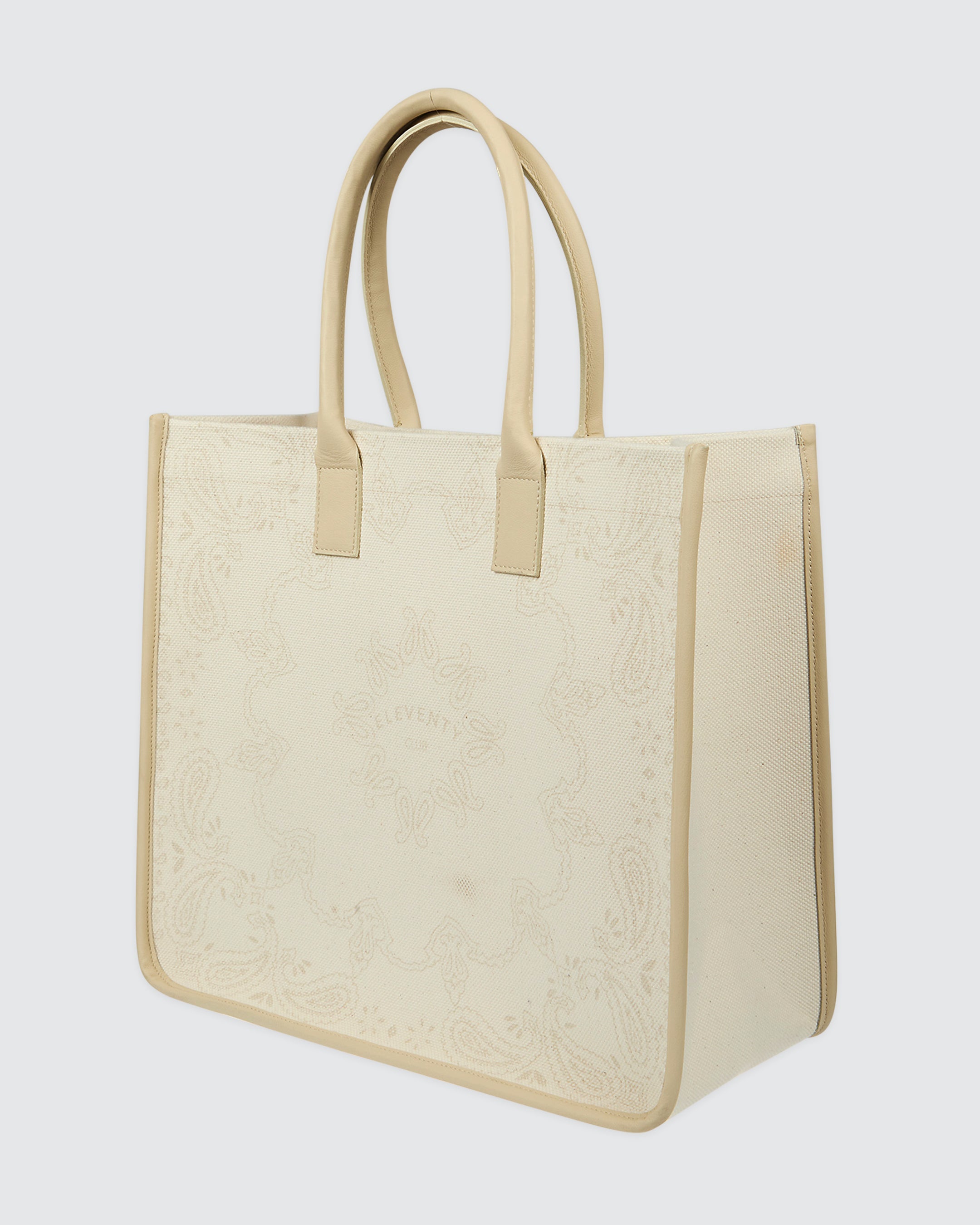 Men's Printed Canvas and Leather Tote Bag with Paisley - 2