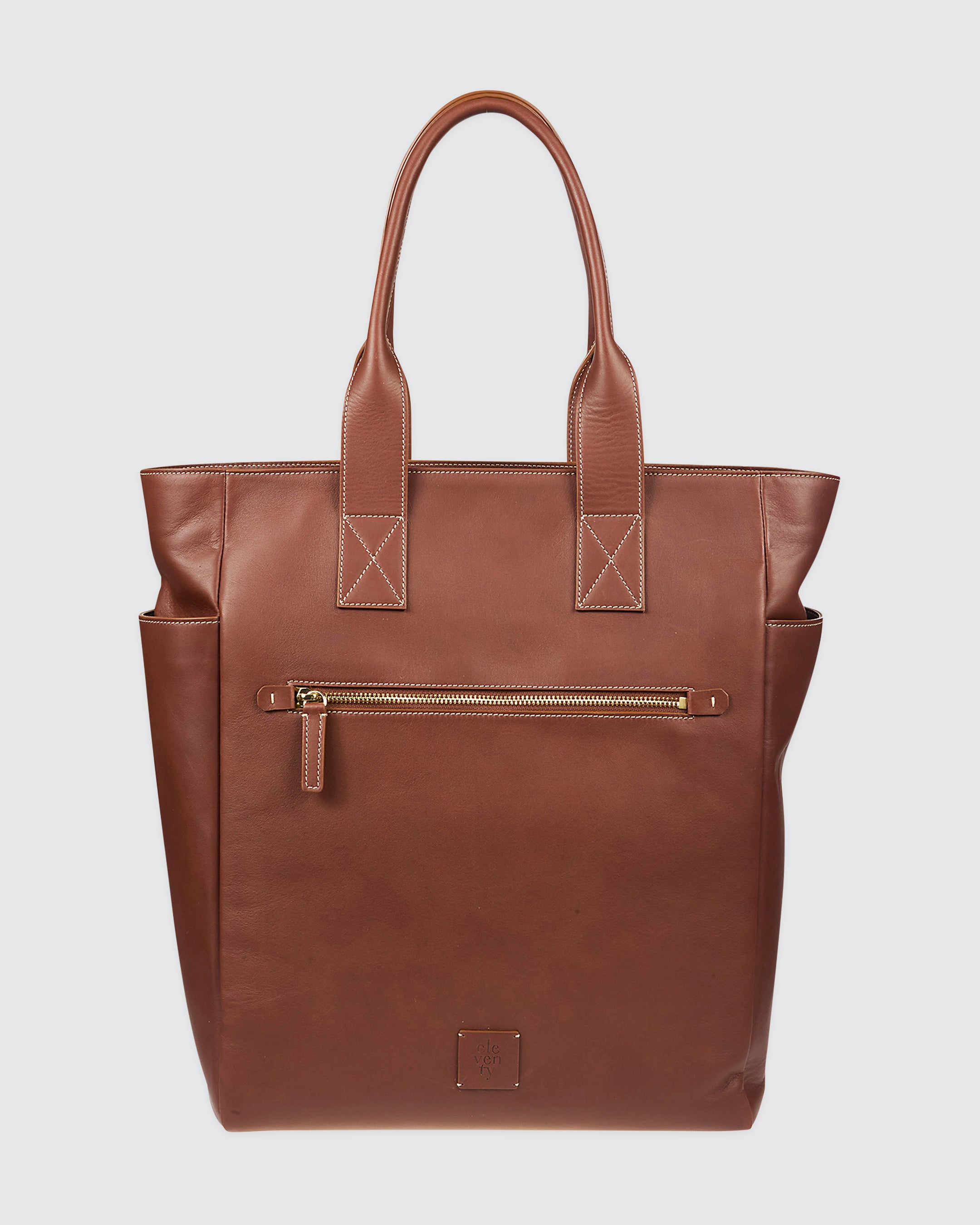 Men's Aniline Calfskin Leather Tote Bag with Gold Details