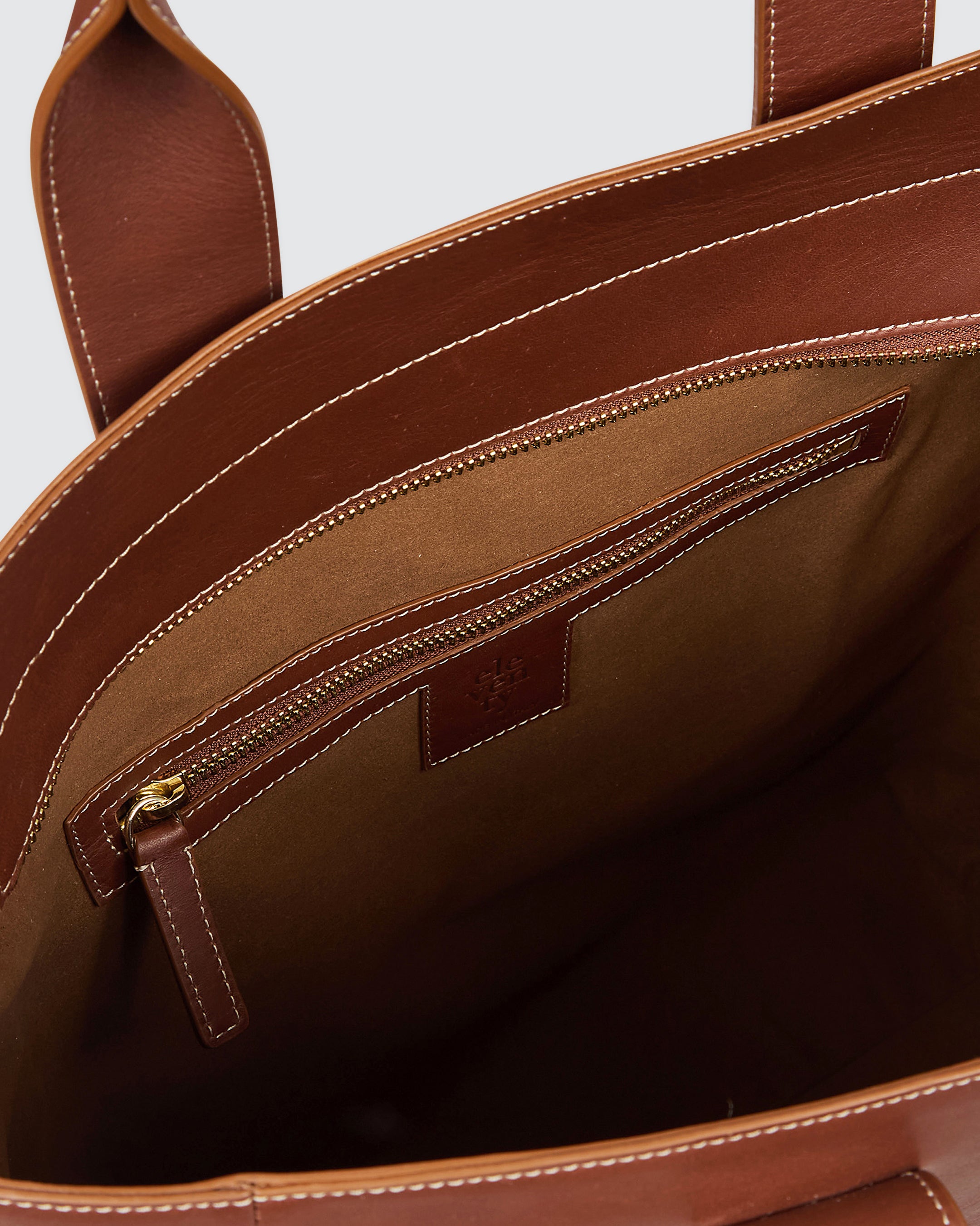 Men's Aniline Calfskin Leather Tote Bag with Gold Details