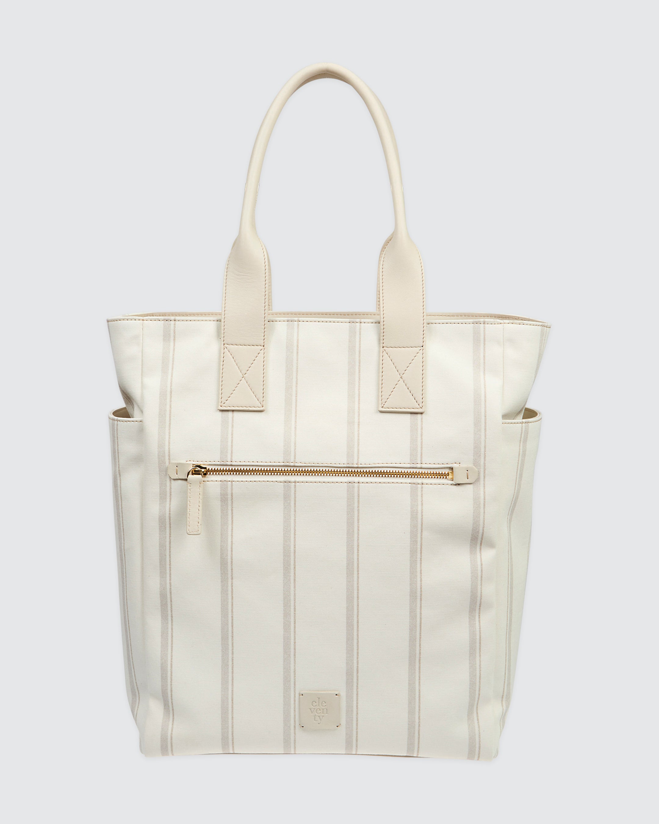 Men's Striped Cotton Canvas and Calfskin Leather Tote
