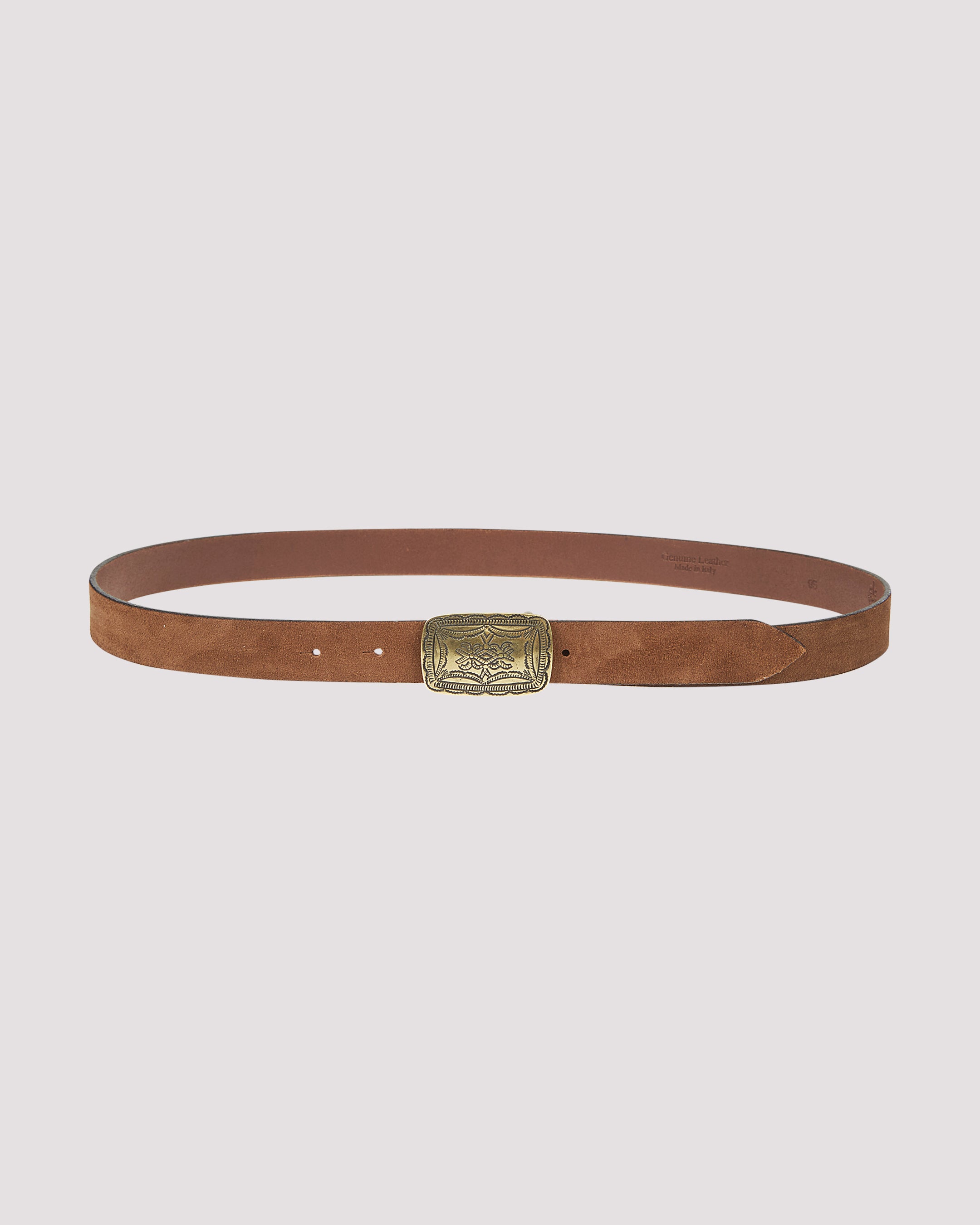 Men's Suede Belt with Engraved Plate Buckle