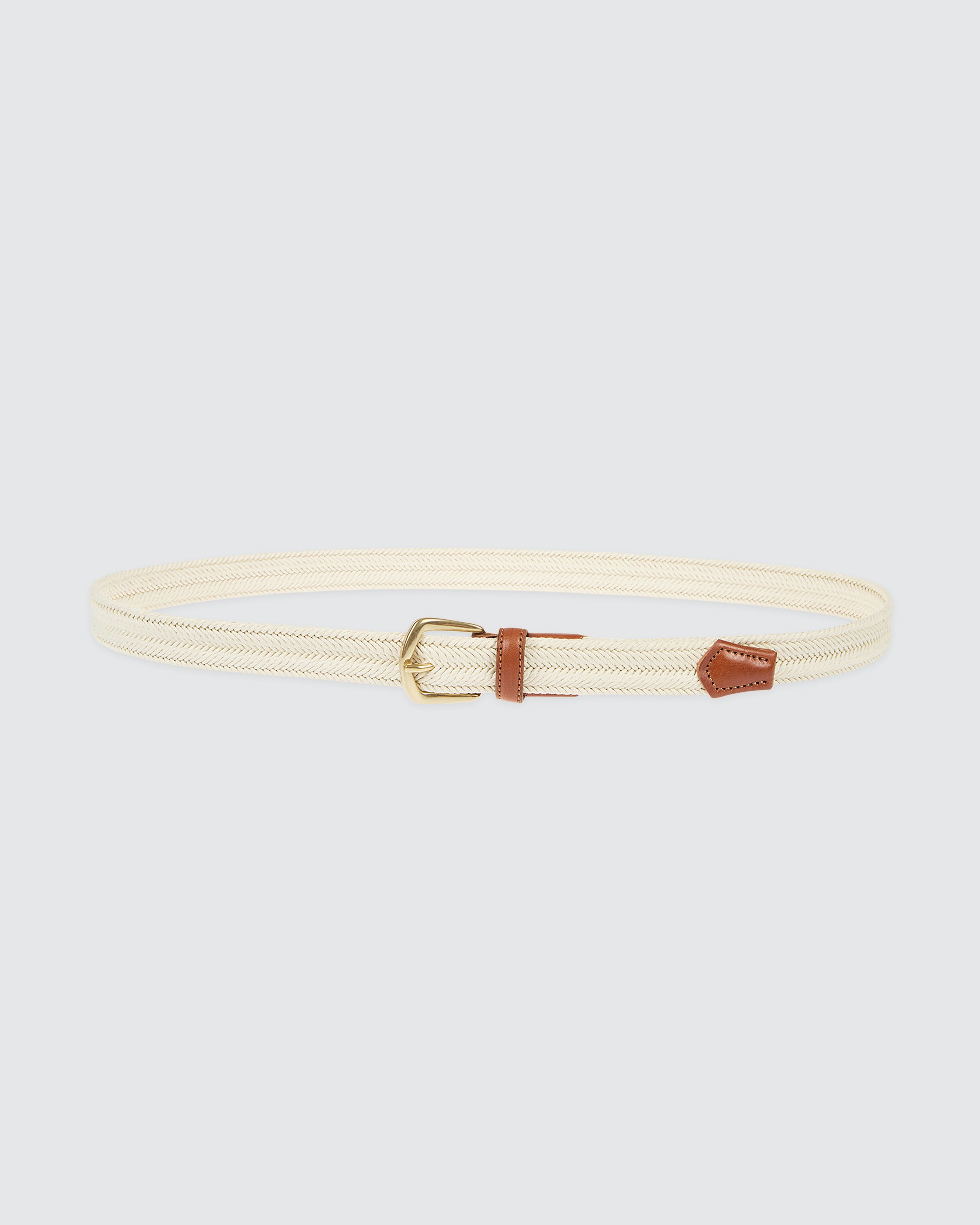 Men's Braided Cotton and Leather Belt with Gold Buckle