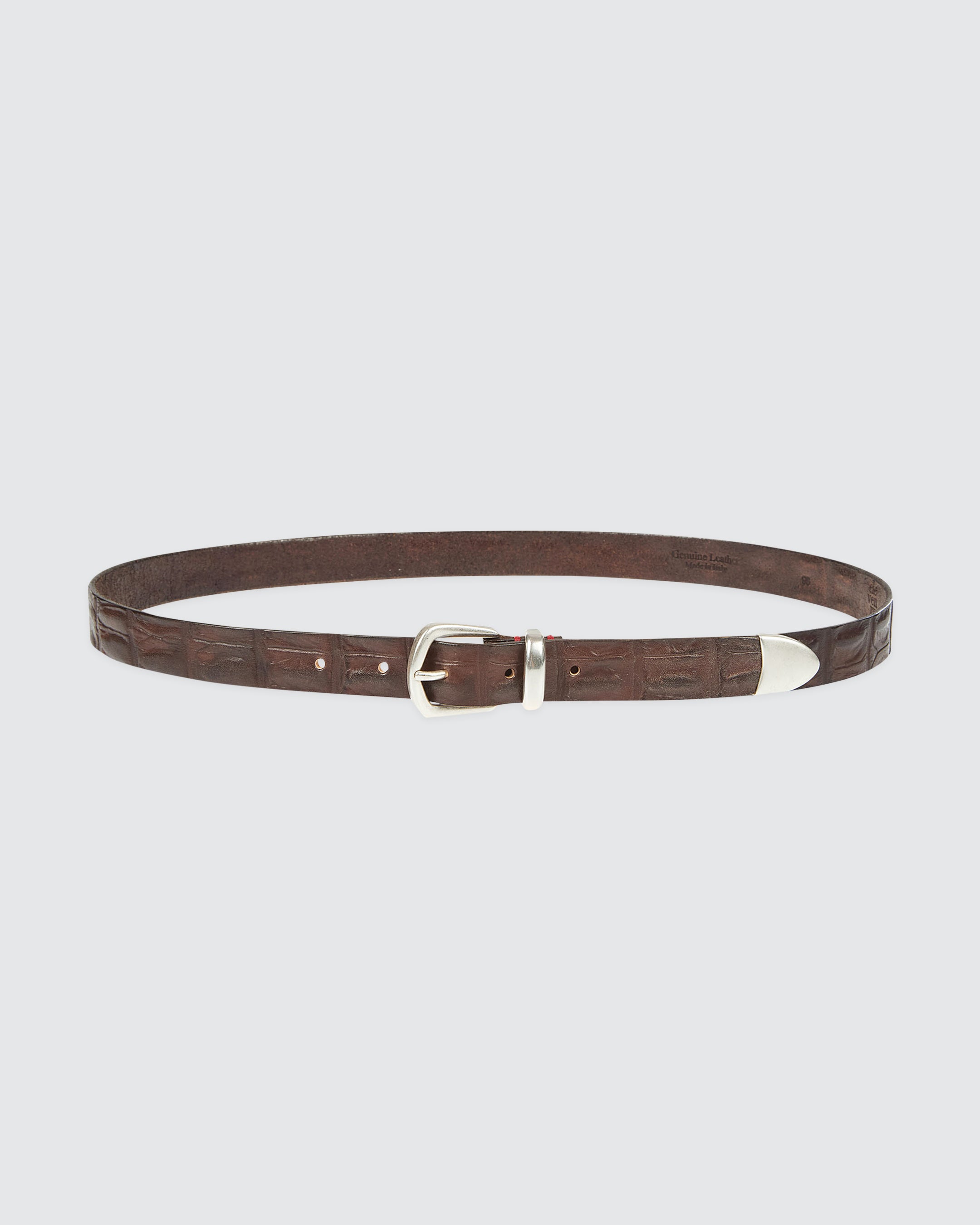 Men's Crocodile Print Leather Belt with Silver Buckle