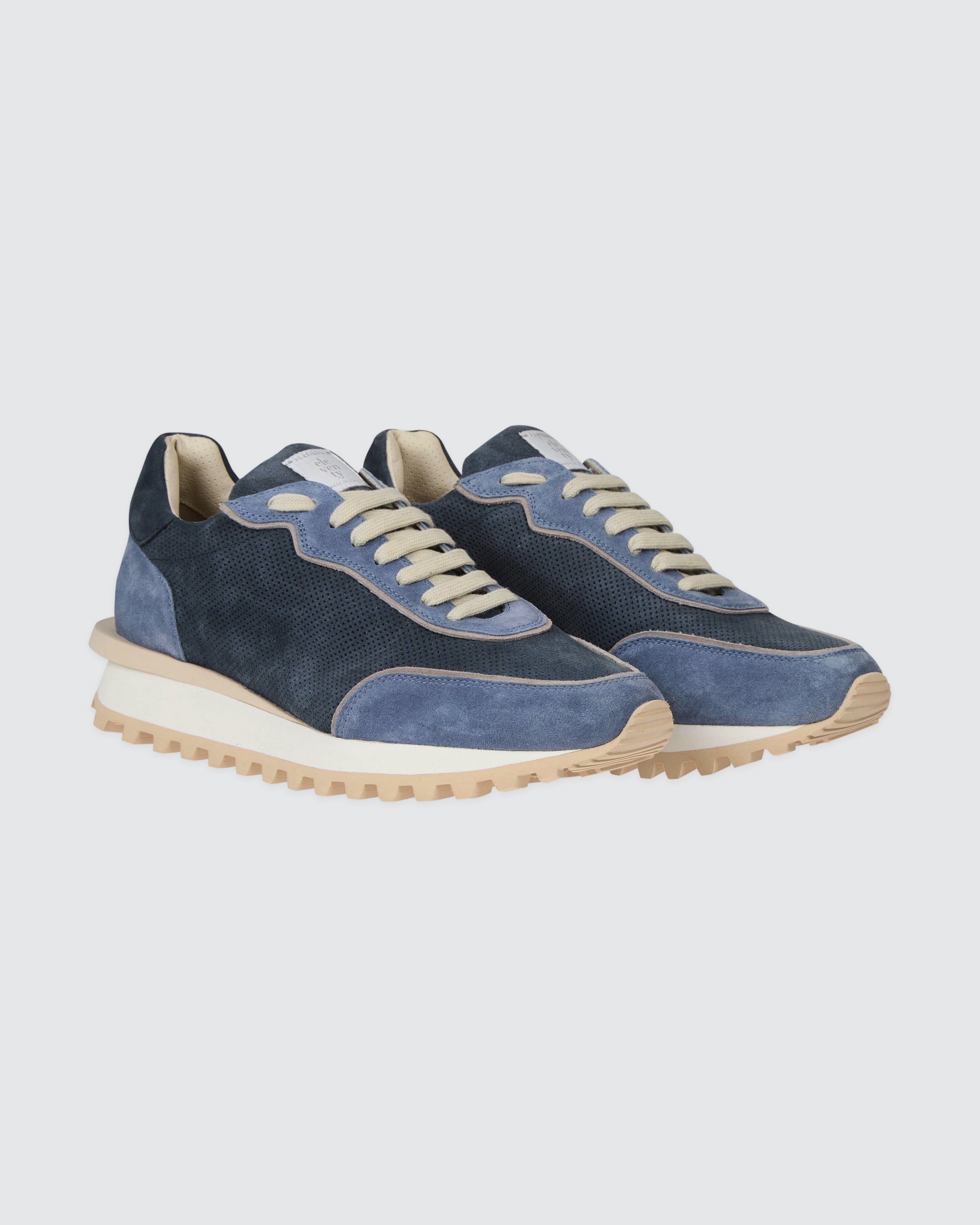 Men's Perforated Suede Trainers in Navy Blue