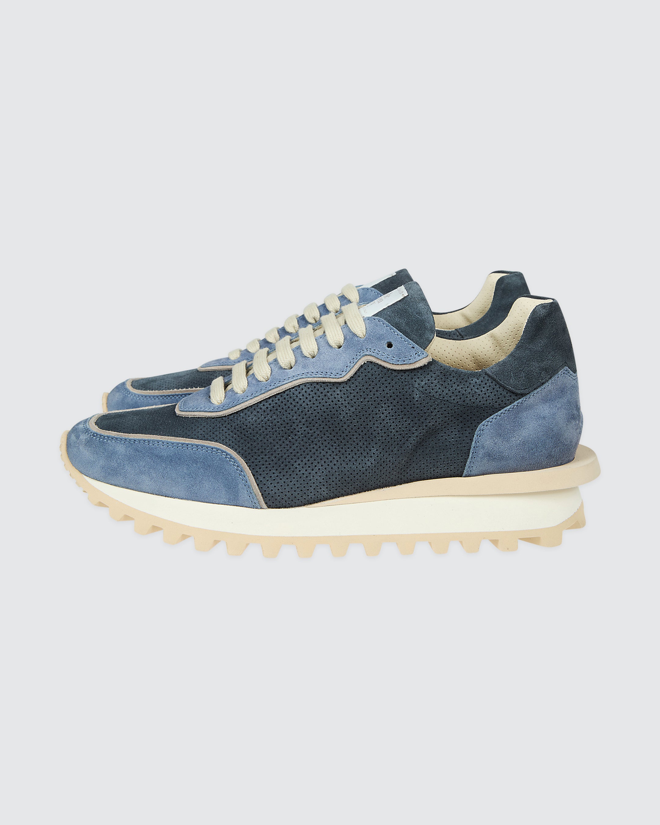 Men's Perforated Suede Trainers in Navy Blue alternative