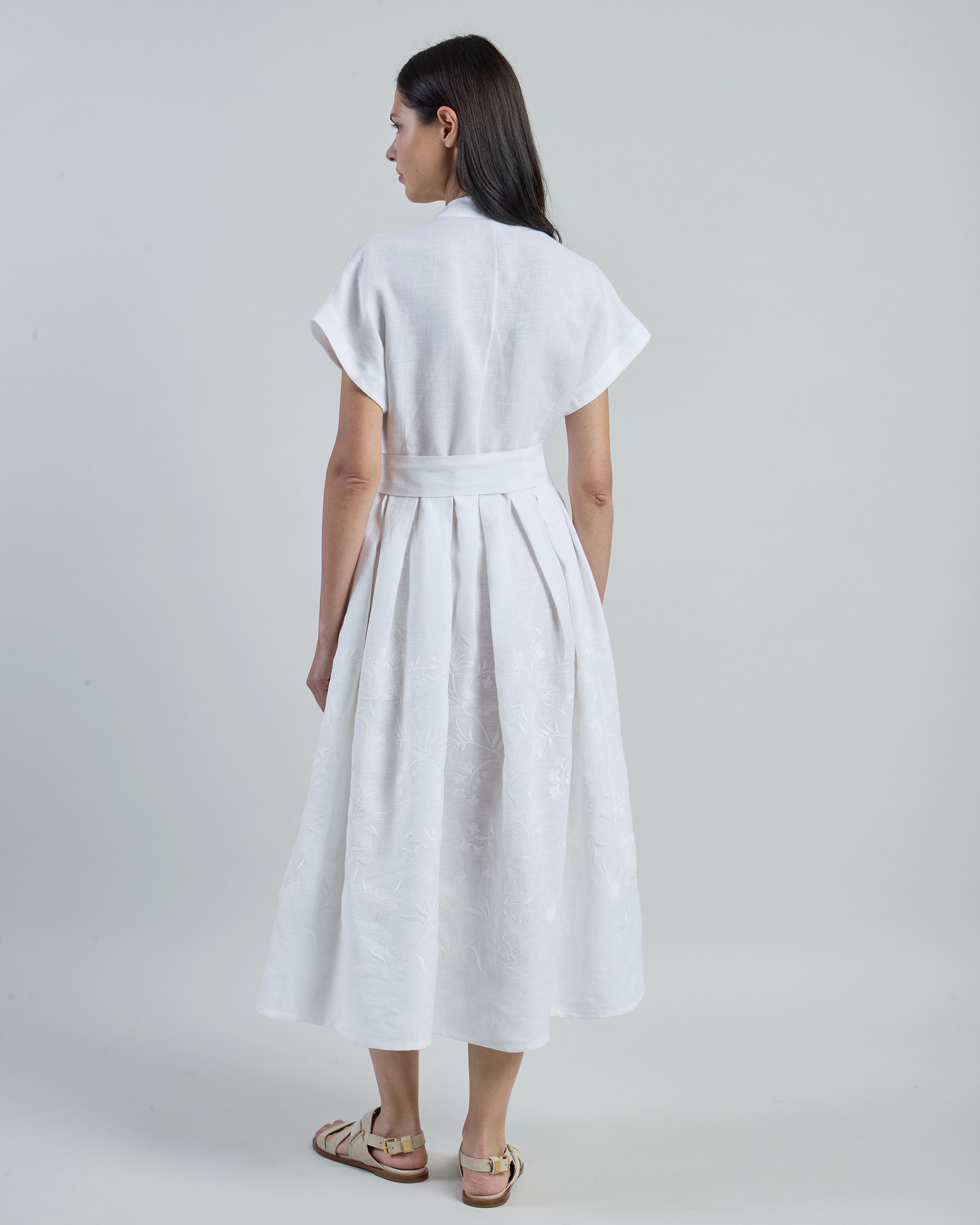 Women's Embroidered Linen Shirt Dress - 2