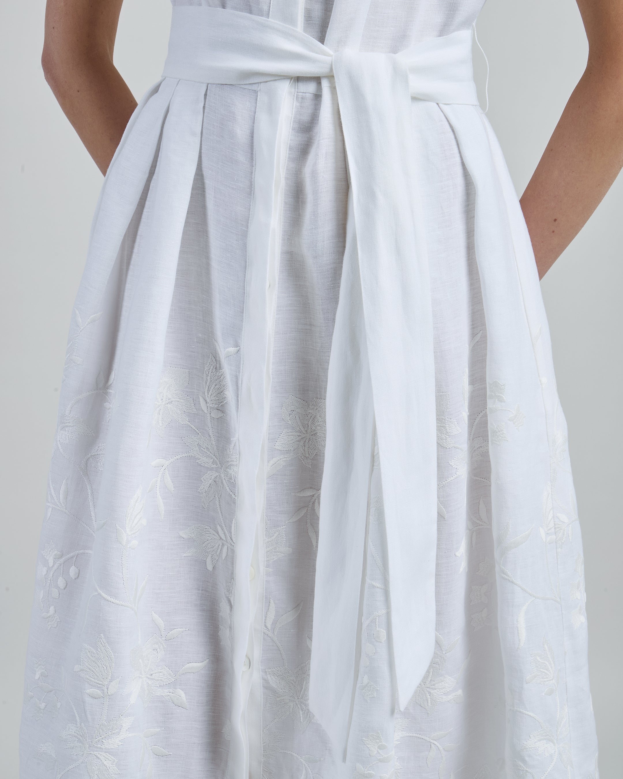 Women's Embroidered Linen Shirt Dress