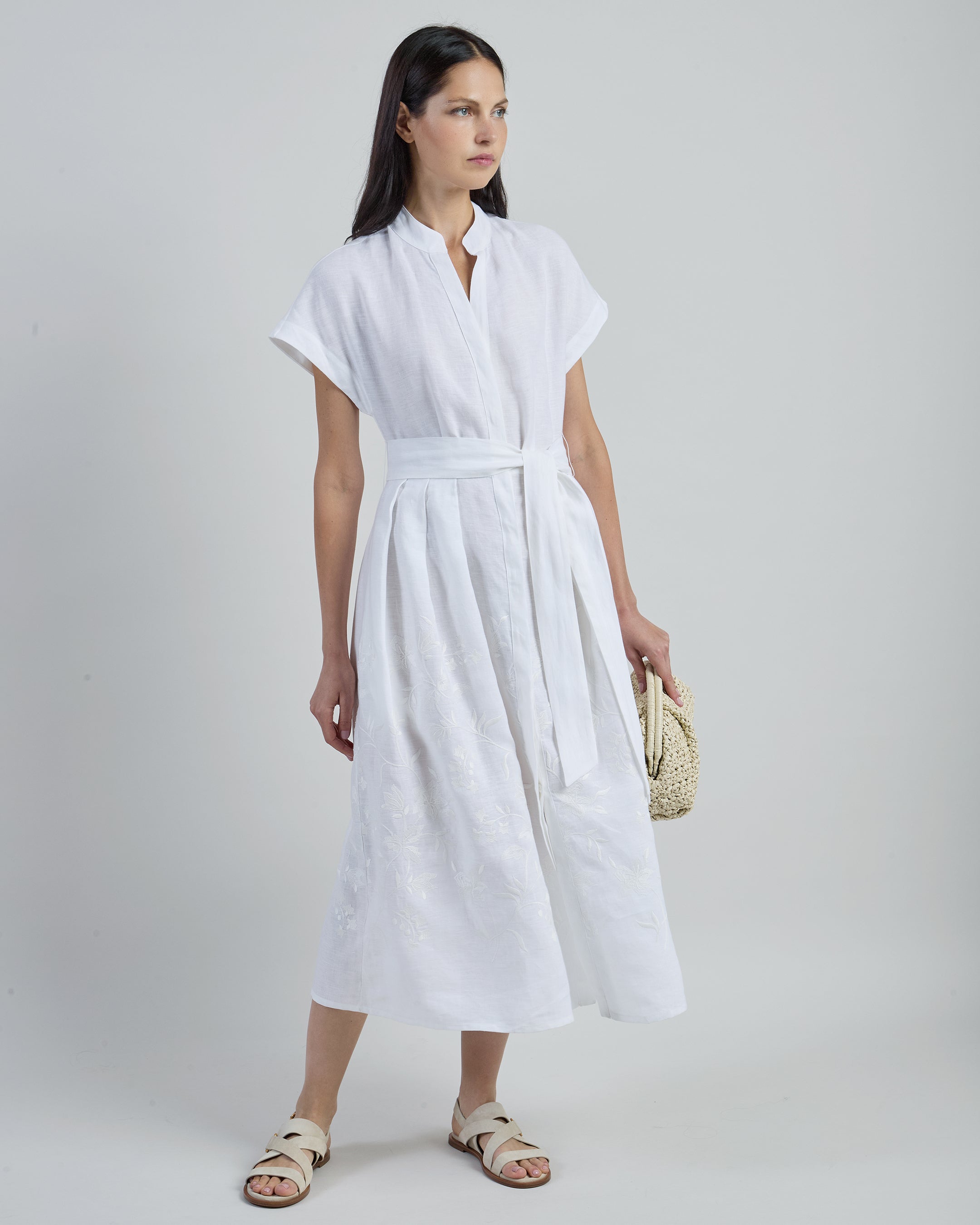 Eleventy Women's Embroidered Linen Shirtdress - White