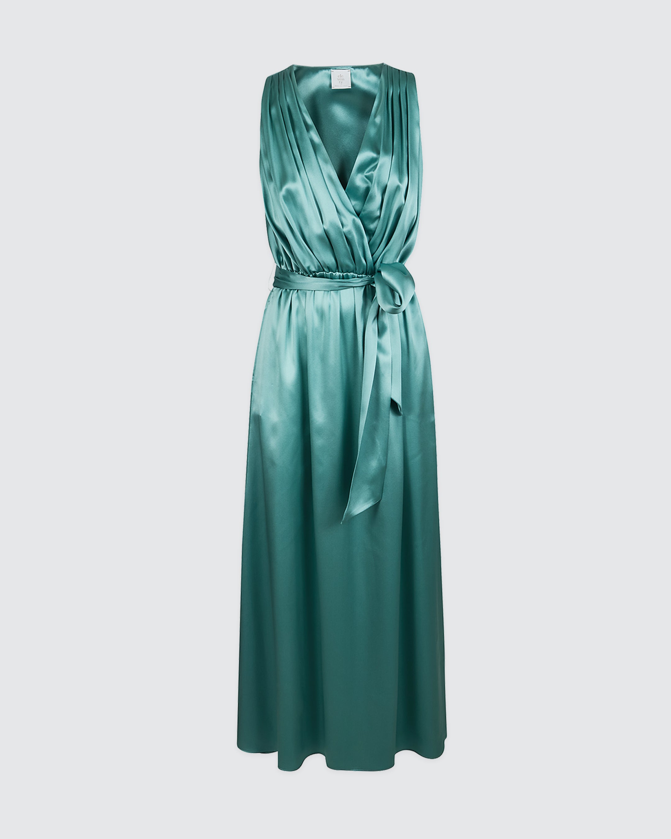 Sleeveless Double Silk Satin Maxi Dress with Pleats - 4