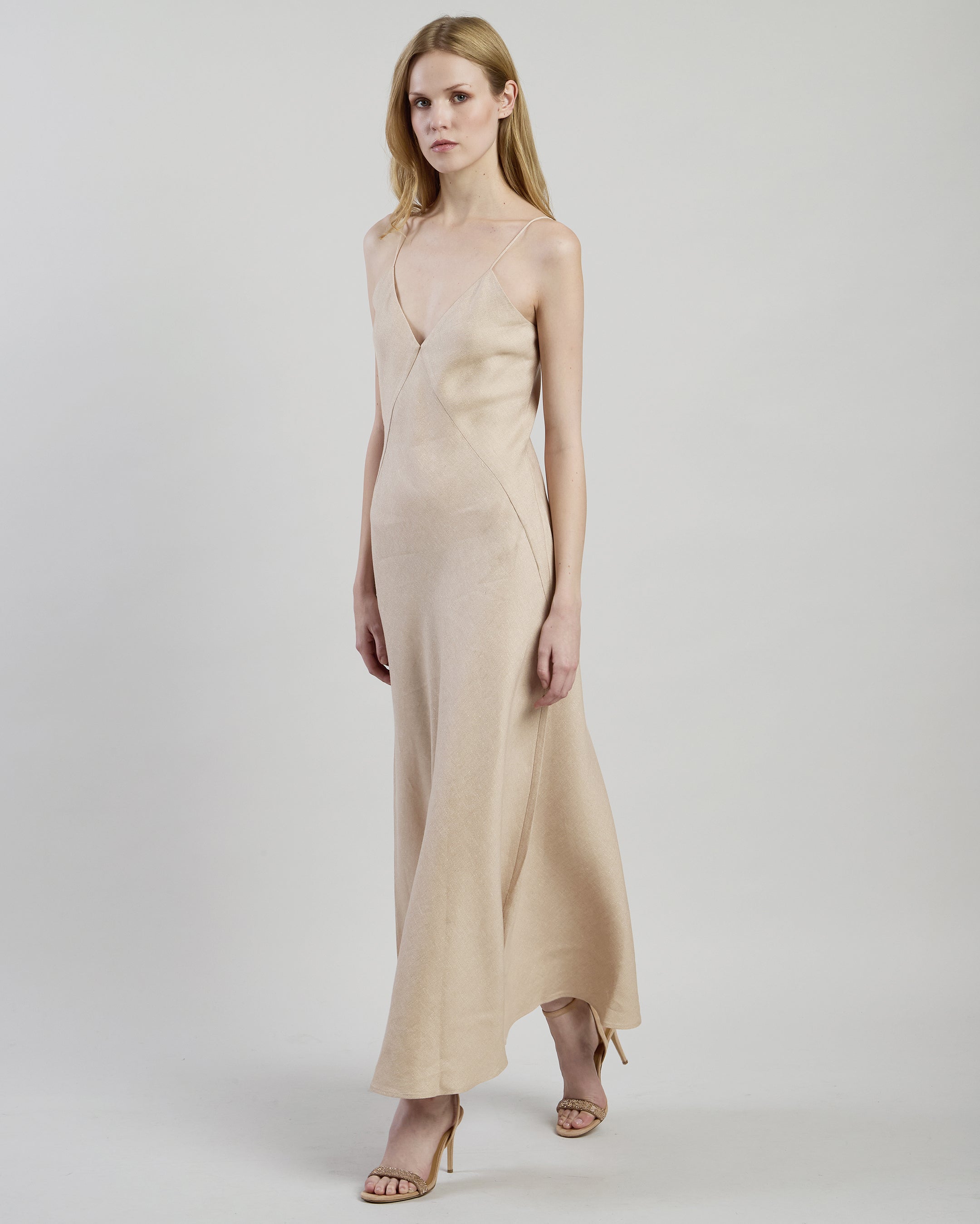 Long Linen and Viscose Dress with Lurex - 1