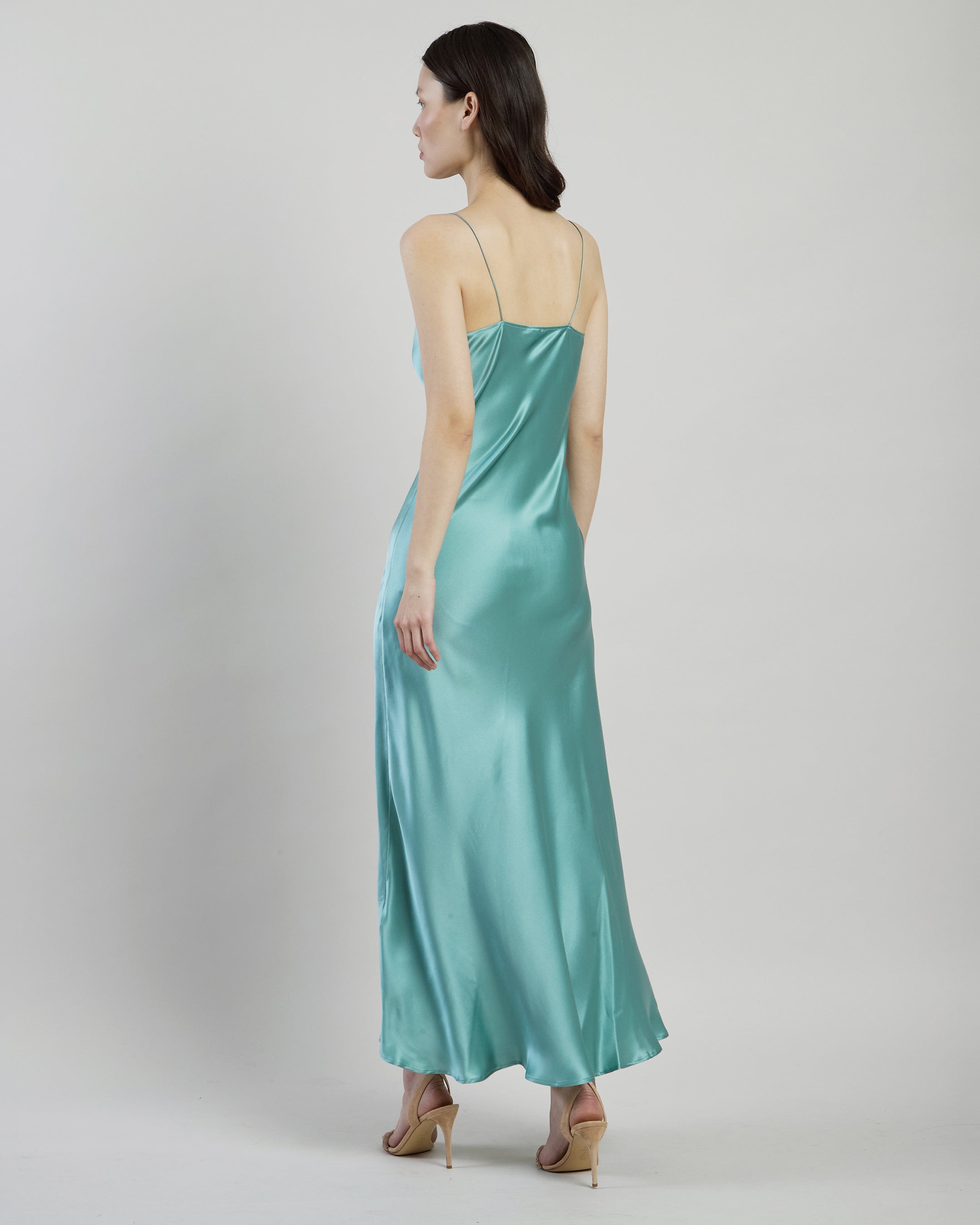Women's Long Double Silk Satin Flared Slip Dress alternative