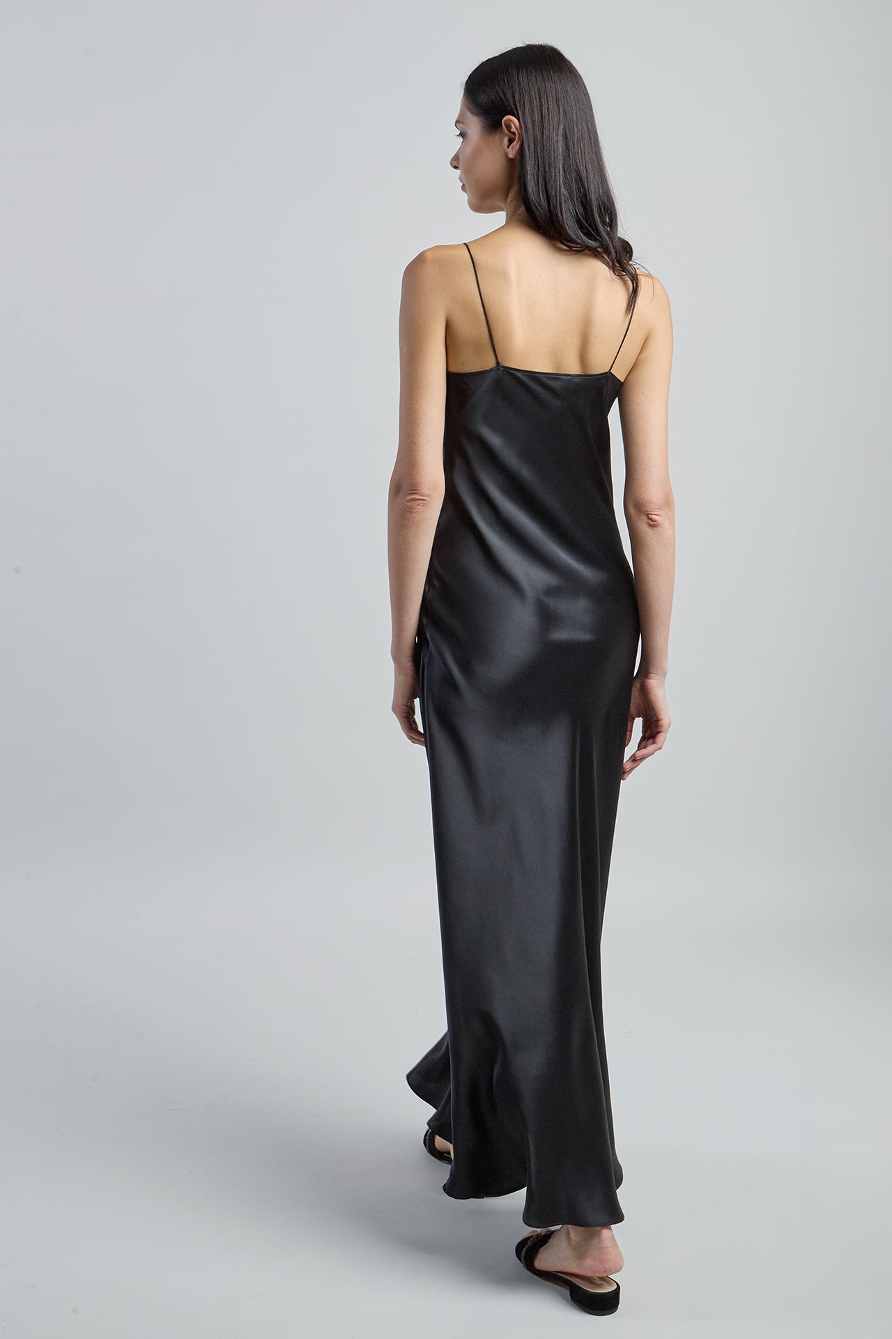 Women's Long Double Silk Satin Flared Slip Dress - 6