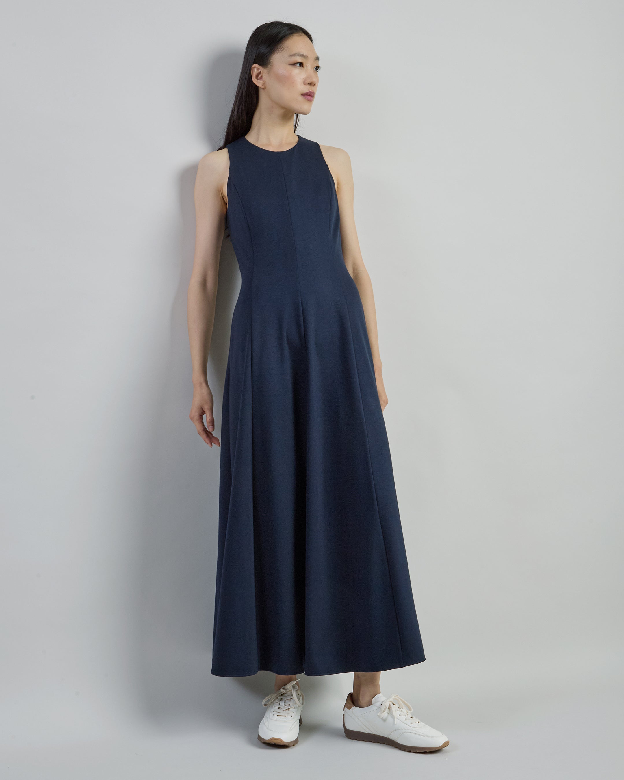 Sleeveless Stretch Viscose Milano Stitch Long Dress