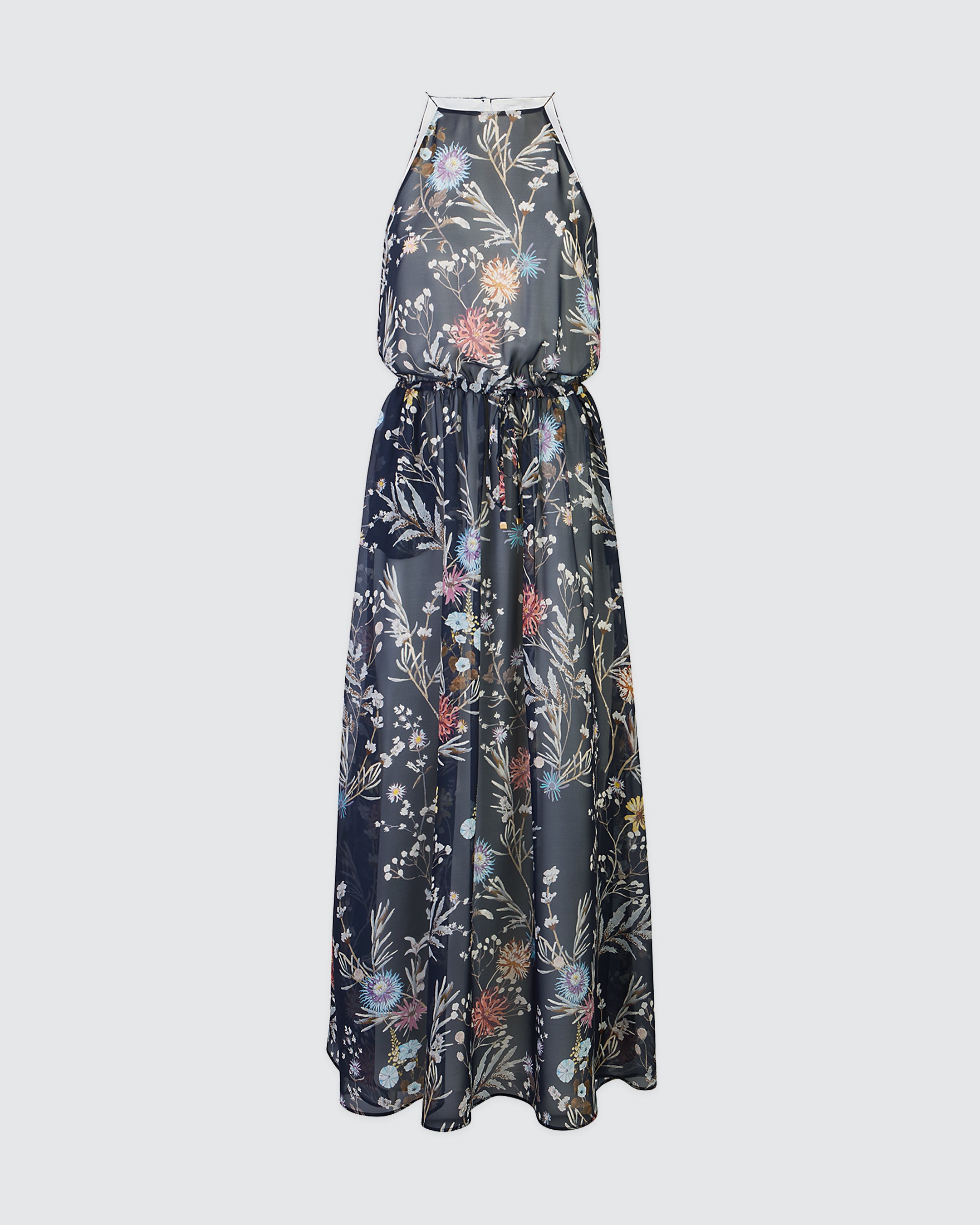 Long Sleeveless Printed Silk Dress with Floral Pattern - 6