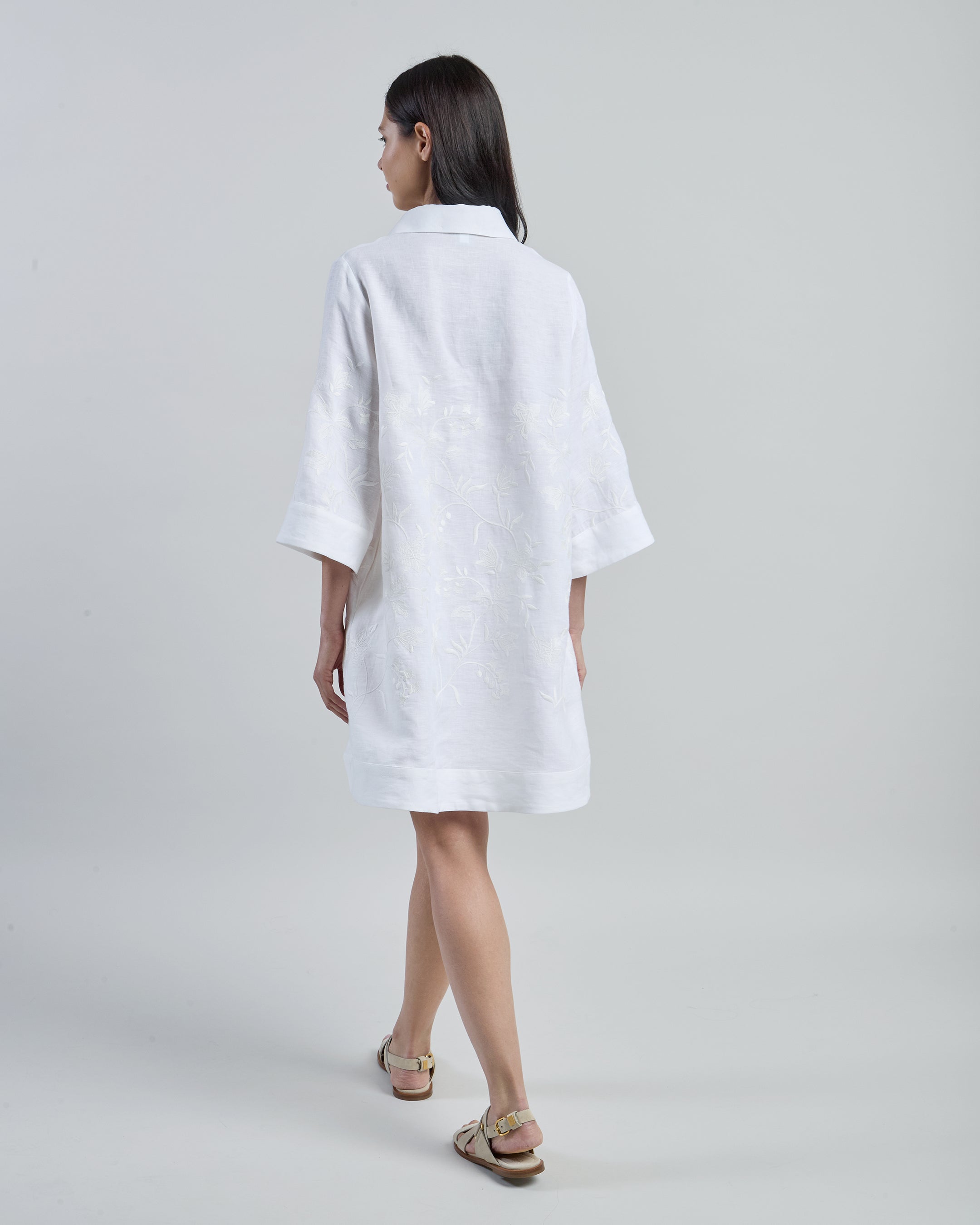 Floral Embroidered Linen Day Dress for Women - 2