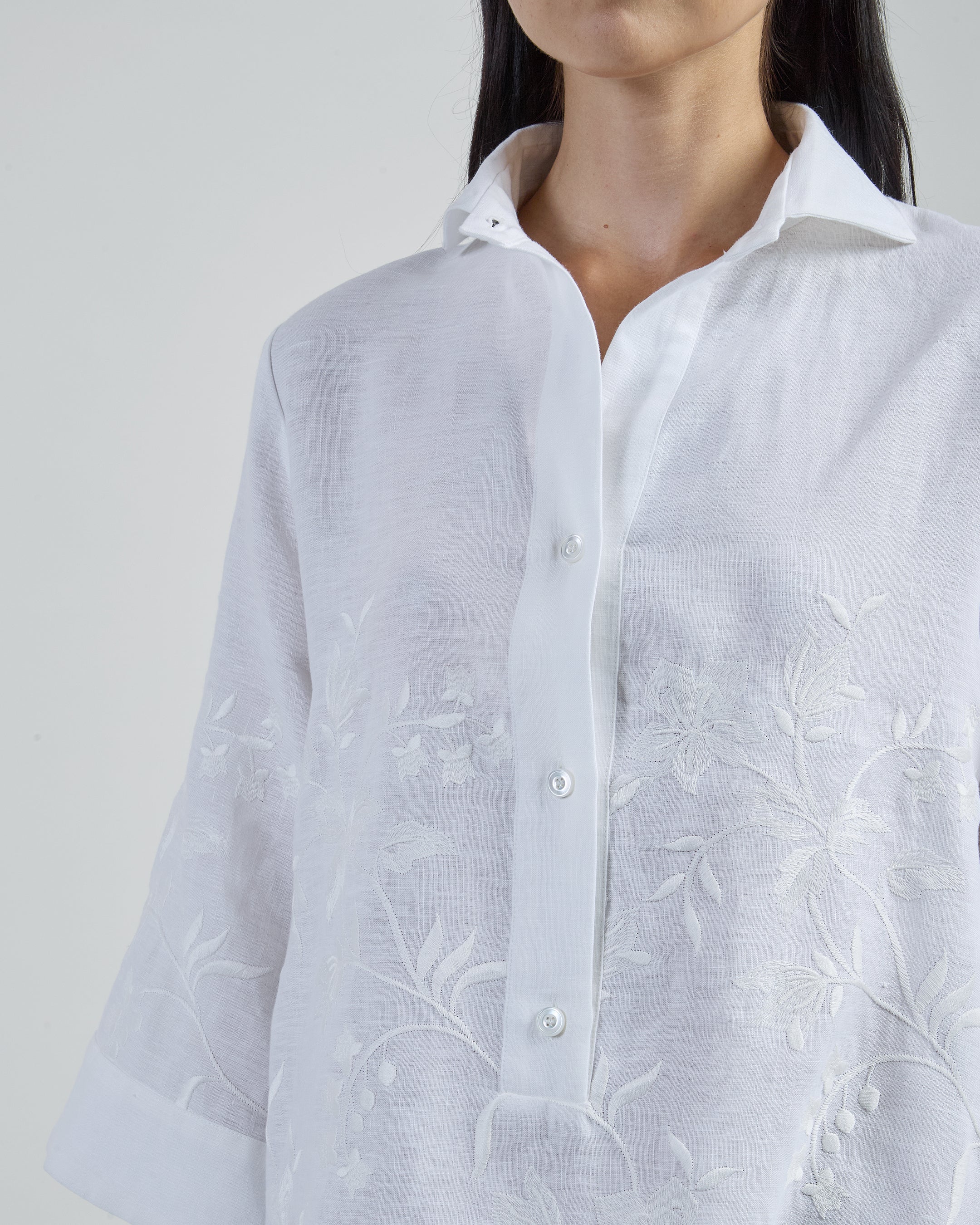 Floral Embroidered Linen Day Dress for Women - 3