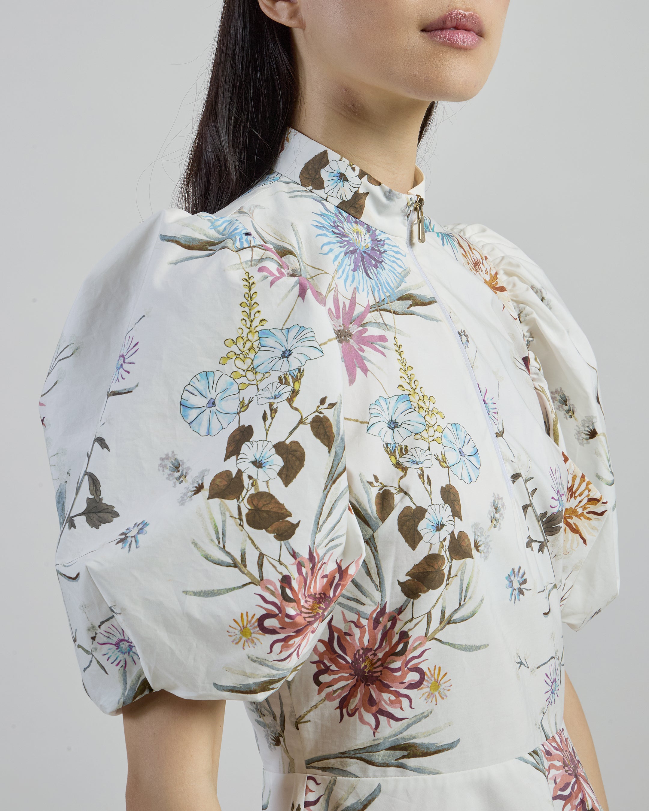 Women's Floral Print Double-Twisted Cotton Midi Dress