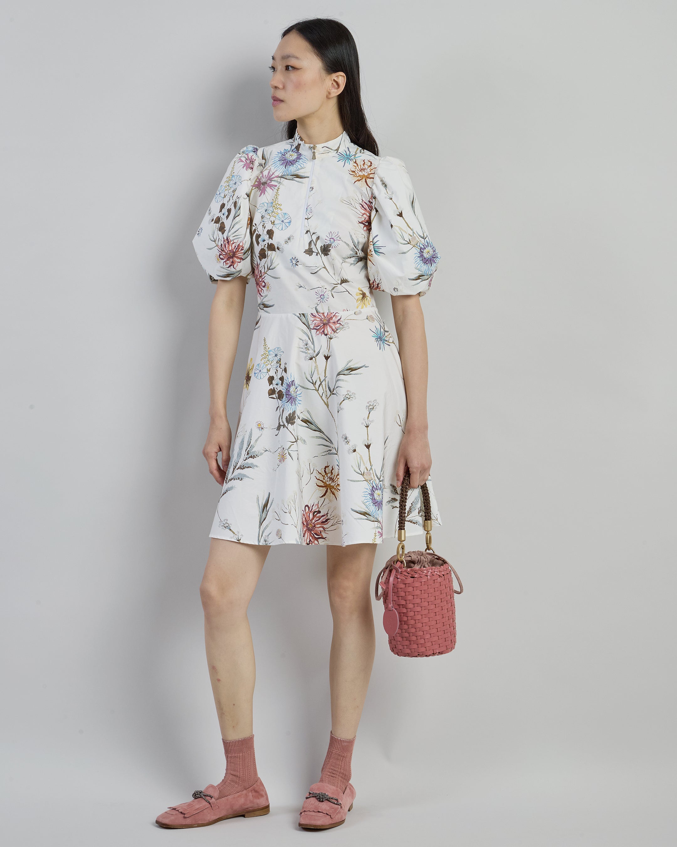 Women's Floral Print Double-Twisted Cotton Midi Dress