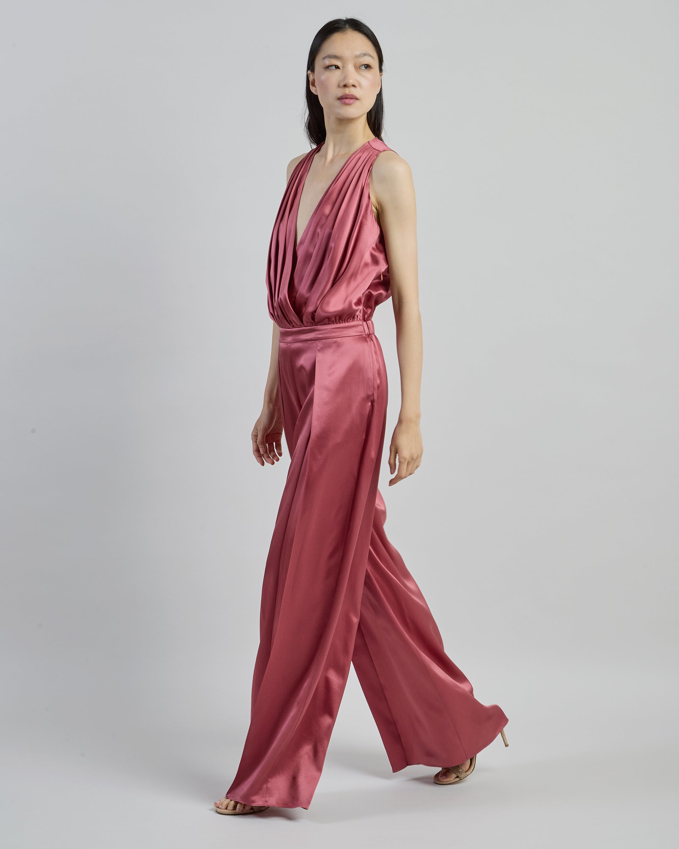 Women's Double Silk Satin Jumpsuit - Comasca Silk - 3