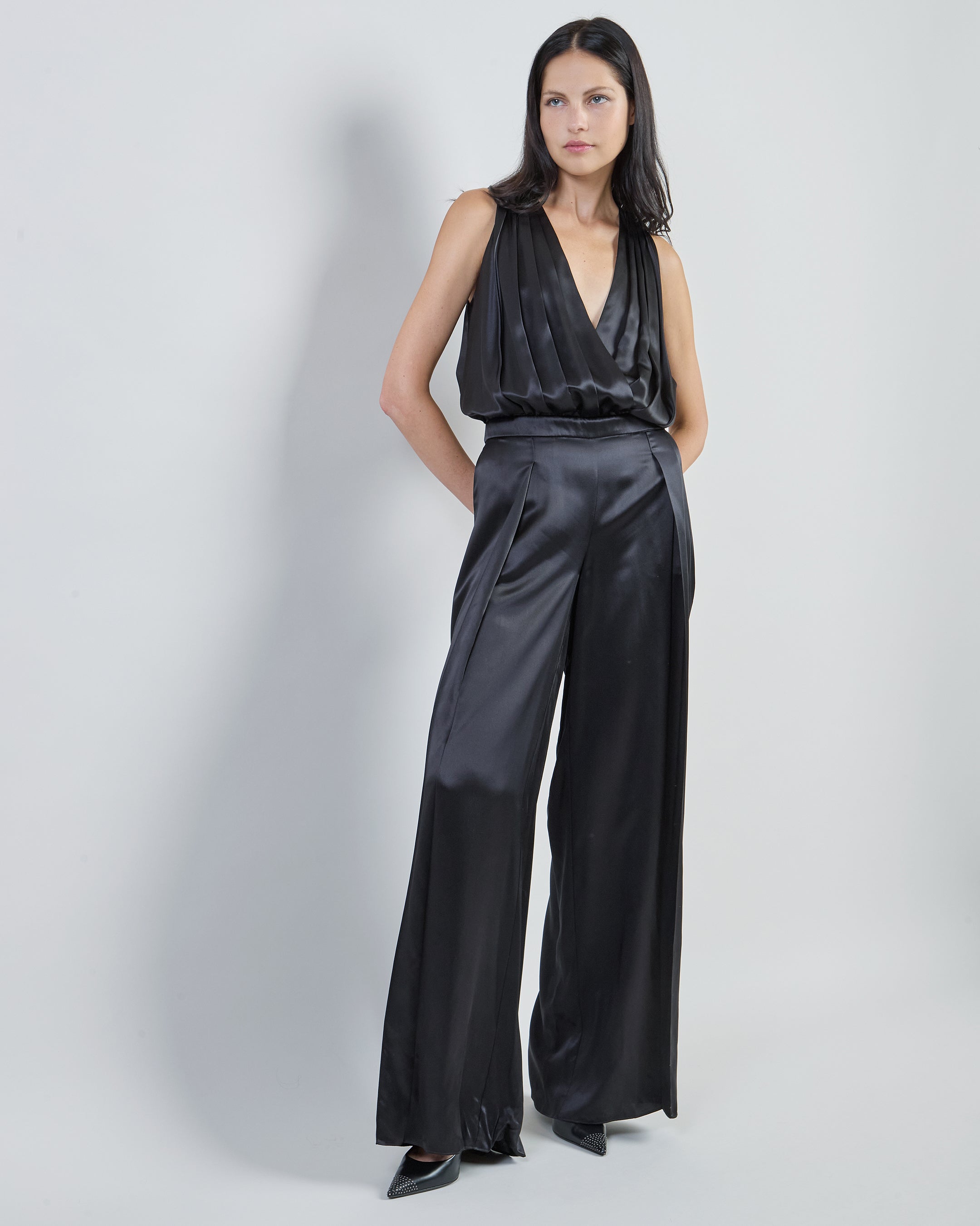Women's Double Silk Satin Jumpsuit - Comasca Silk - 5