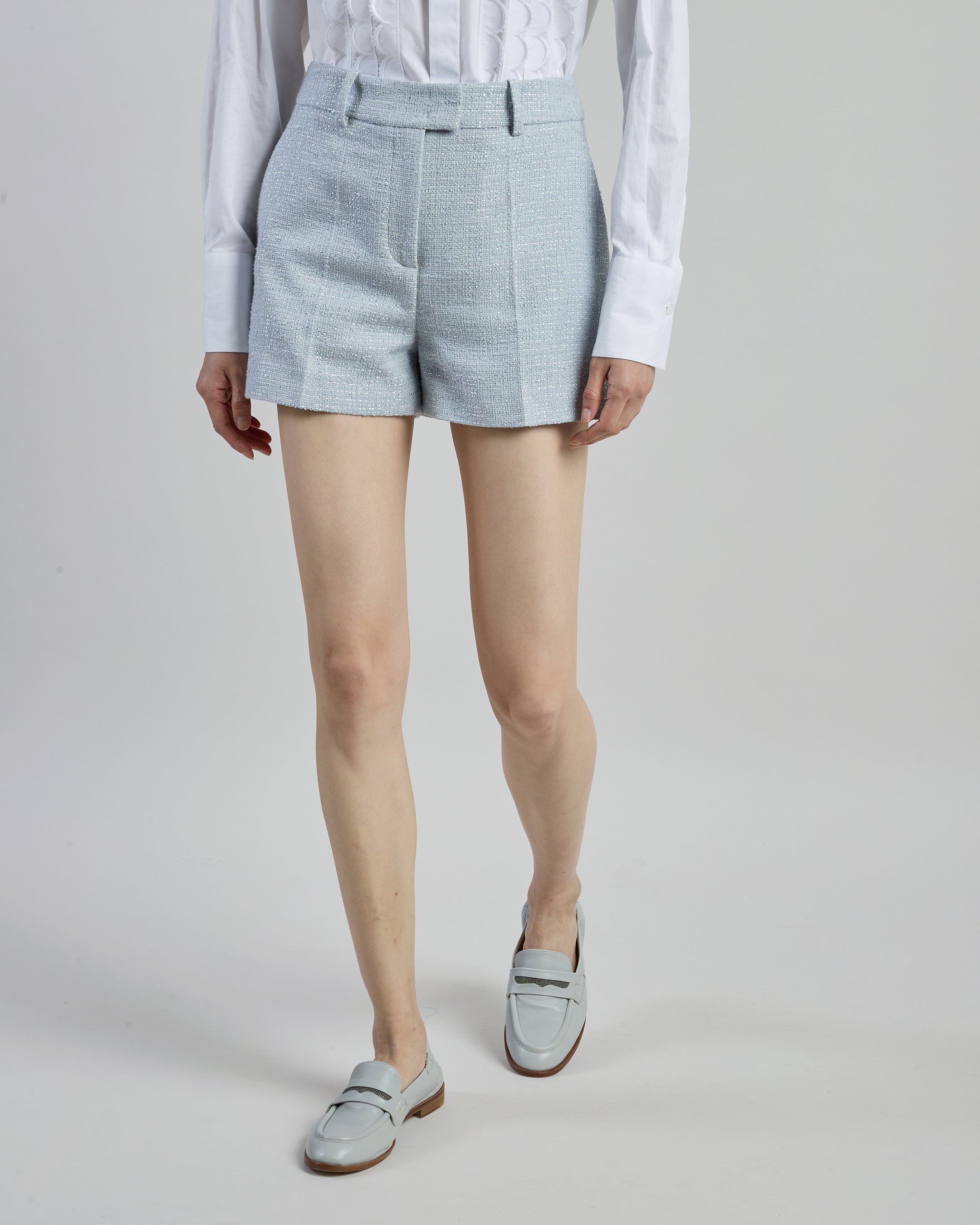 Shorts in Cotone Bouclé con Paillettes da Donna - 1