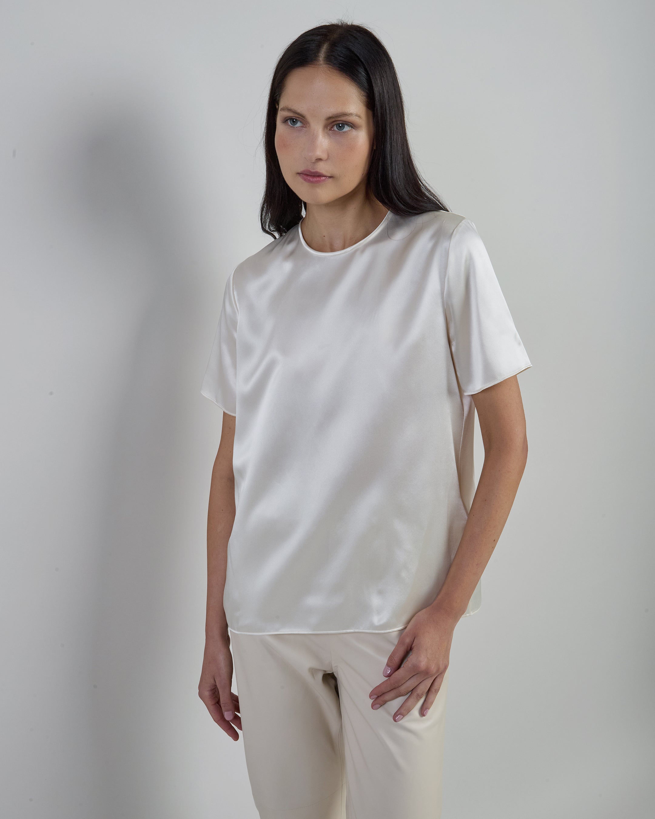 Women's Short Sleeve Crew Neck Double Silk T-Shirt