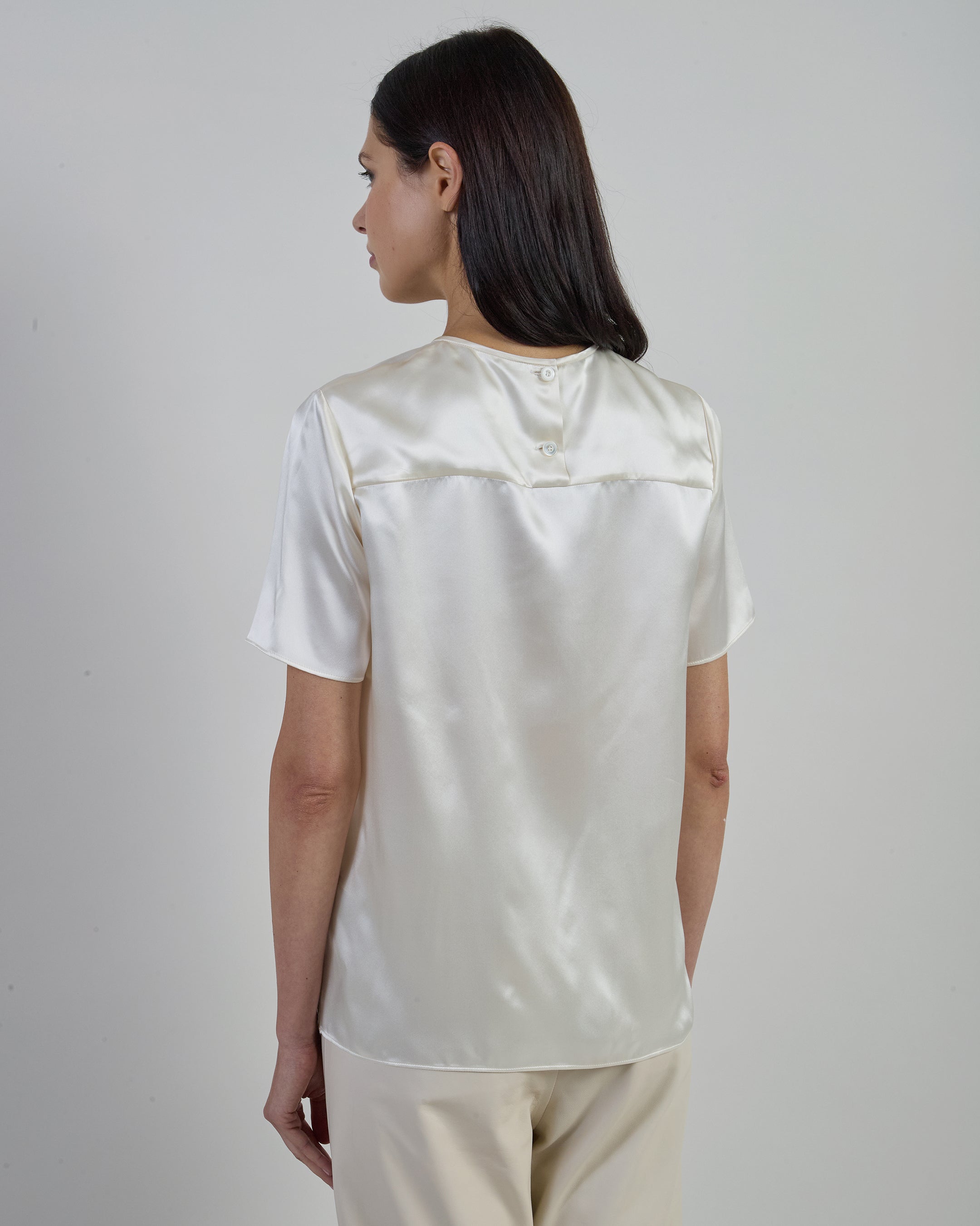 Women's Short Sleeve Crew Neck Double Silk T-Shirt - 3