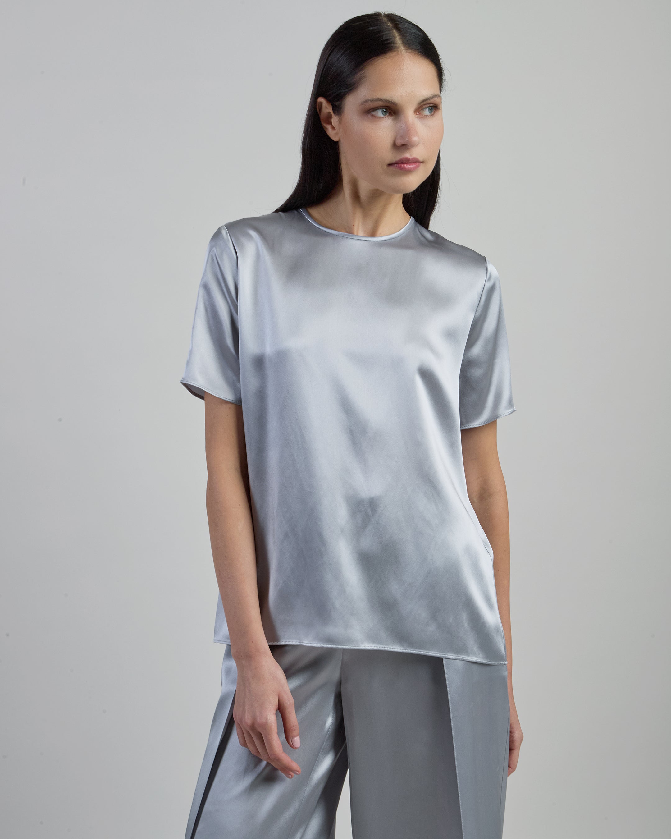 Women's Short Sleeve Crew Neck Double Silk T-Shirt