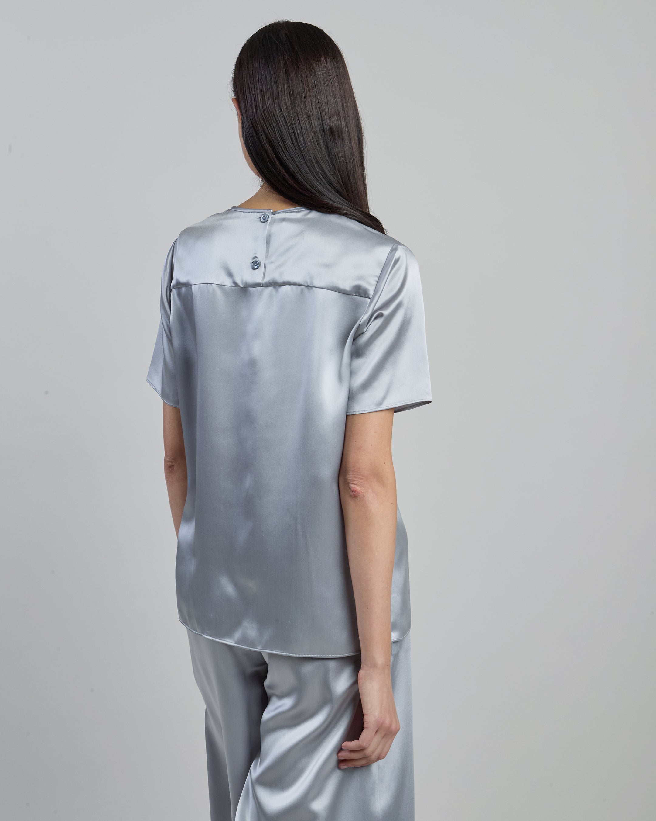 Women's Short Sleeve Crew Neck Double Silk T-Shirt - 6