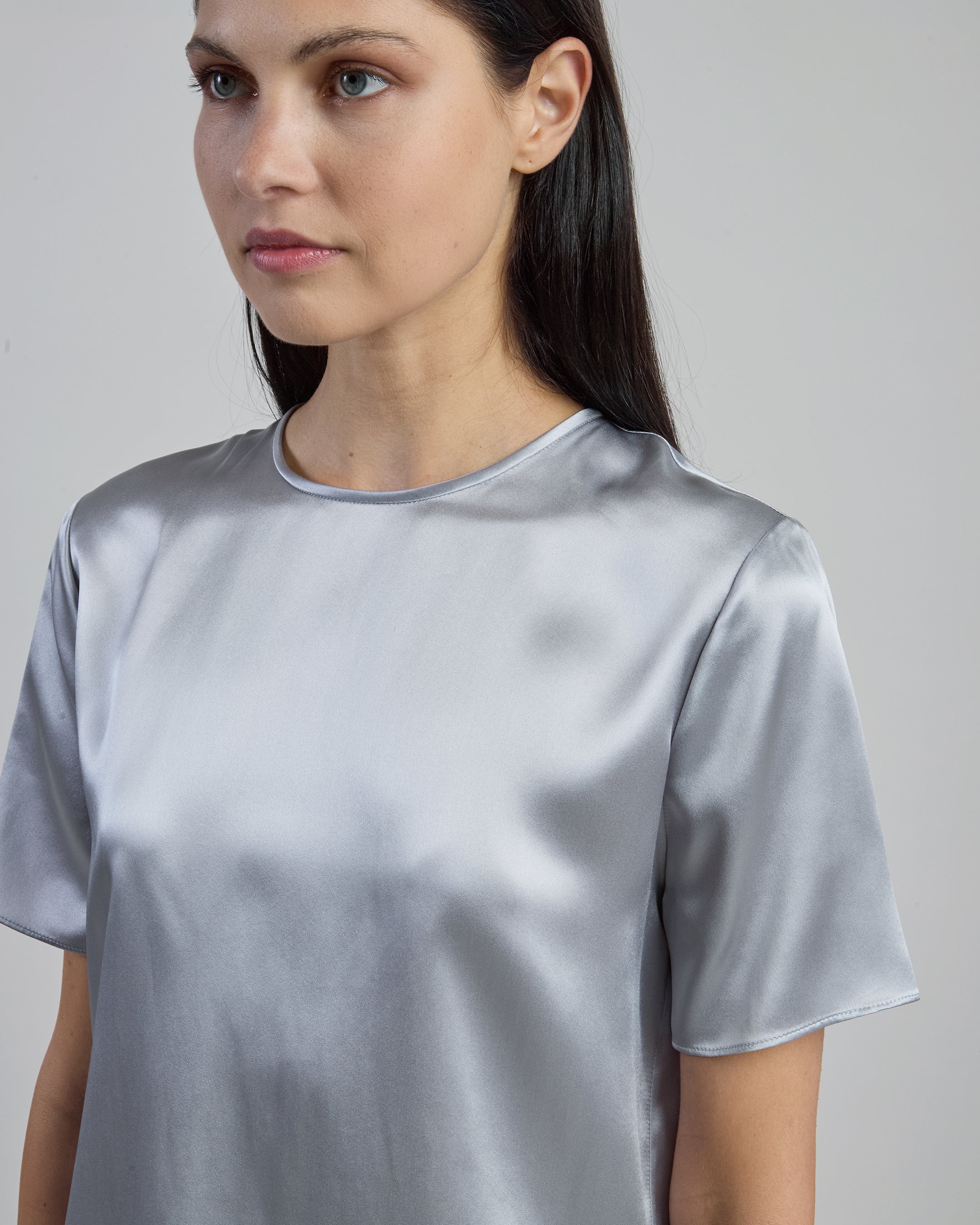 Women's Short Sleeve Crew Neck Double Silk T-Shirt - 7