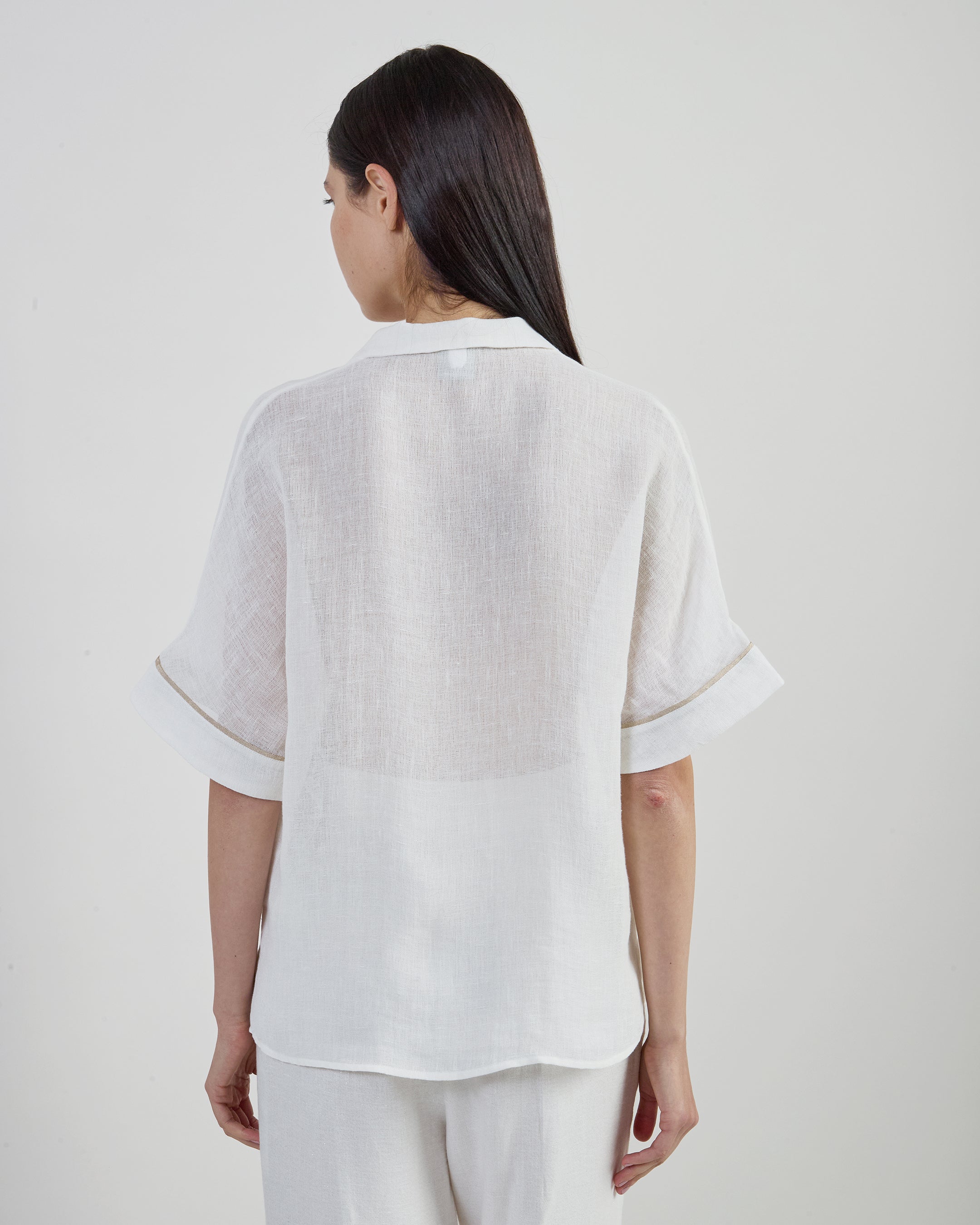 Women's Brushed Linen Short Sleeve Bowling Shirt - 2
