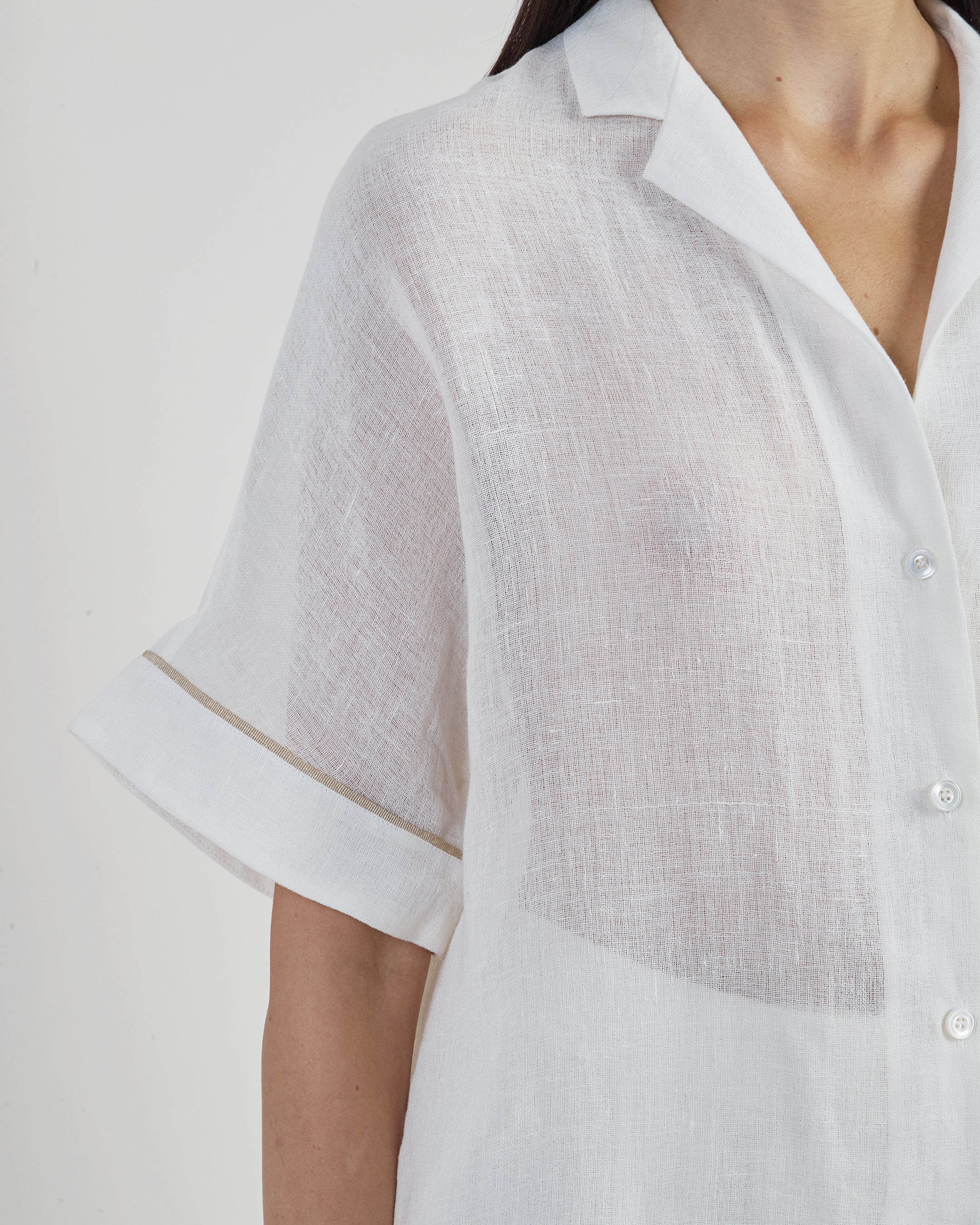 Women's Brushed Linen Short Sleeve Bowling Shirt - 3