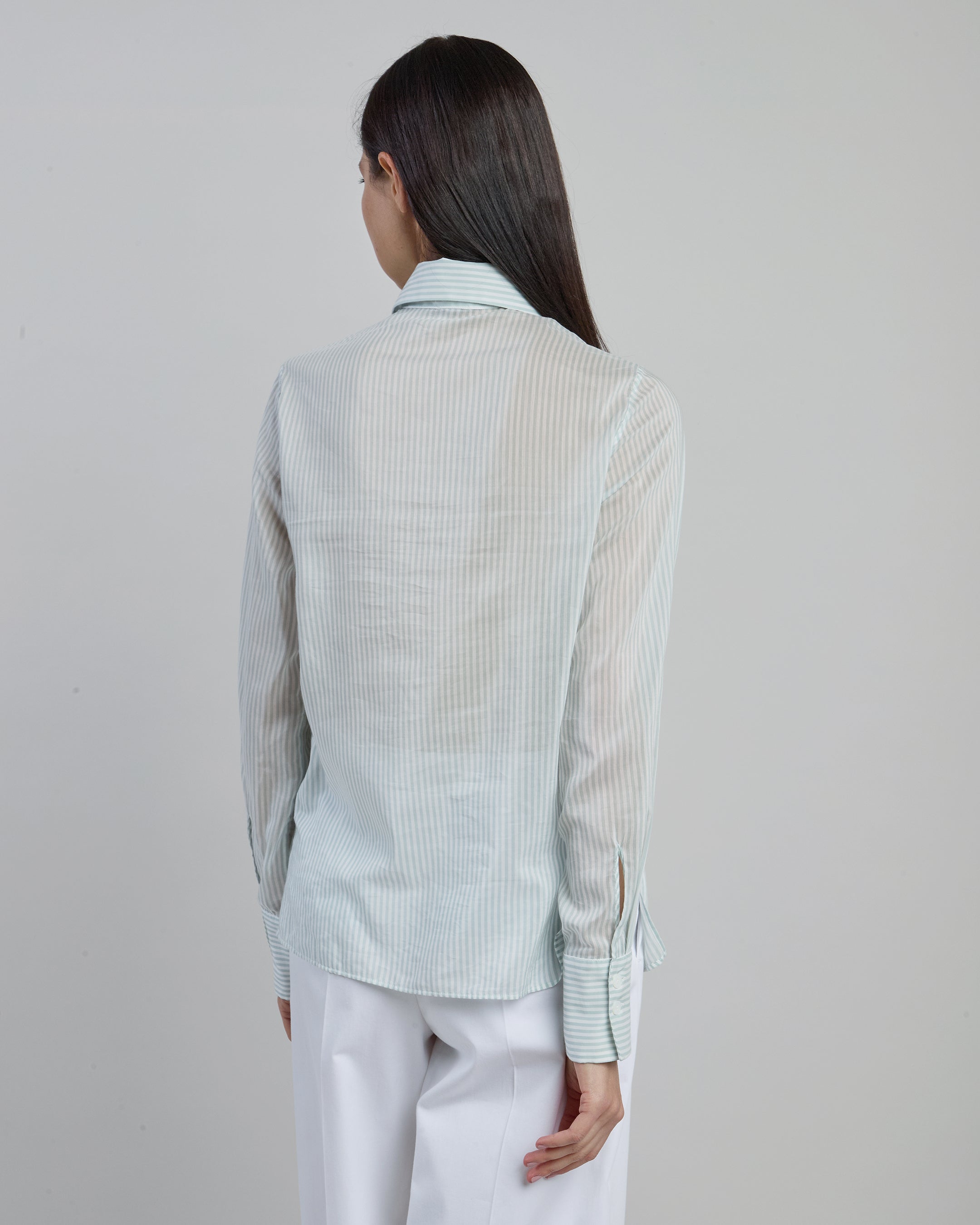 Women's Striped Silk and Cotton Shirt with French Collar - 2