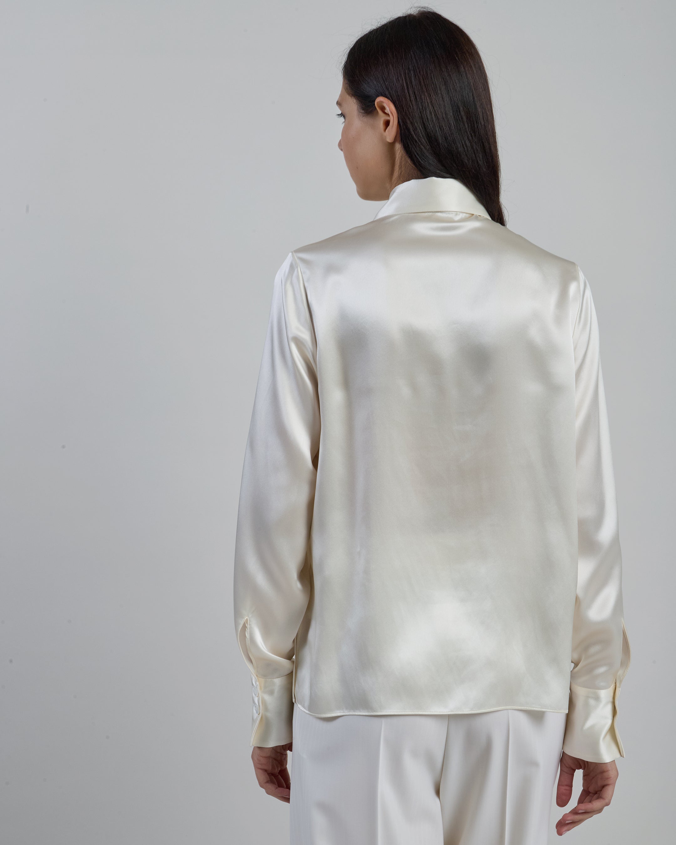 Women's Plain Double Silk Satin Shirt in Comasca Silk alternative