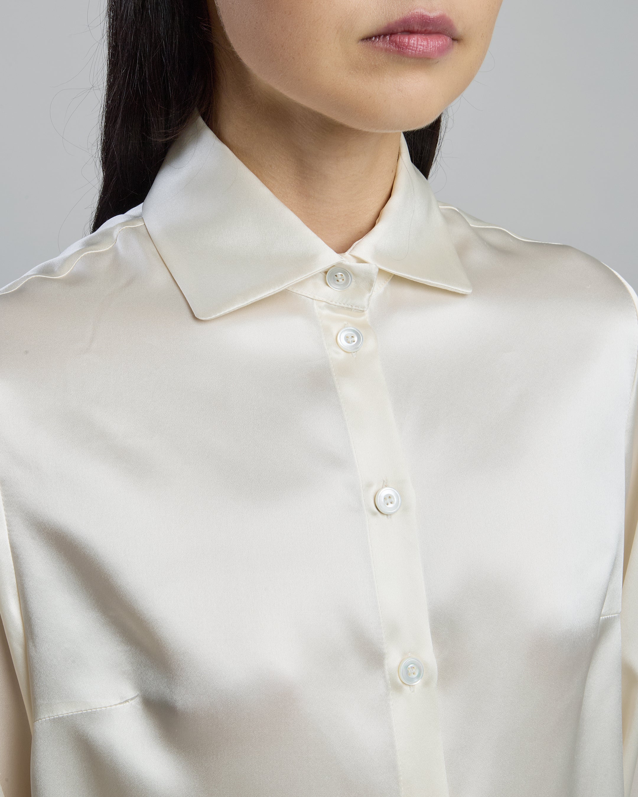 Women's Plain Double Silk Satin Shirt in Comasca Silk