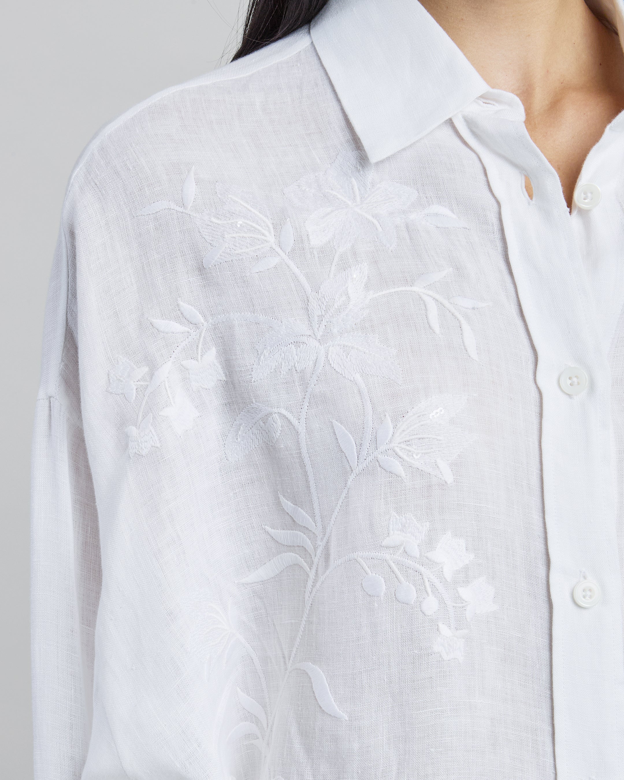 Women's Embroidered Piece-Dyed Pure Linen Shirt