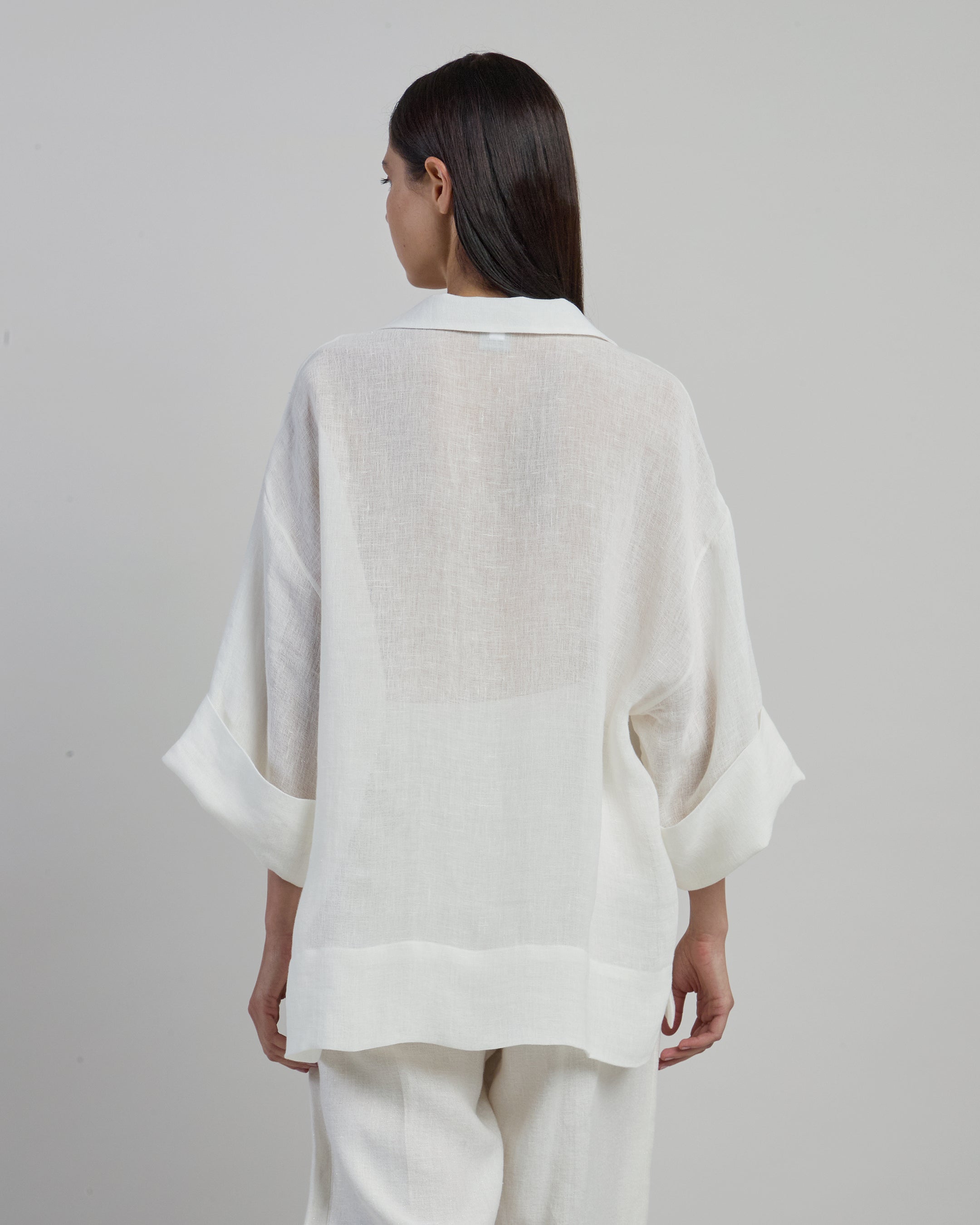 Women's V-Neck Brushed Linen Shirt with Short Sleeves alternative