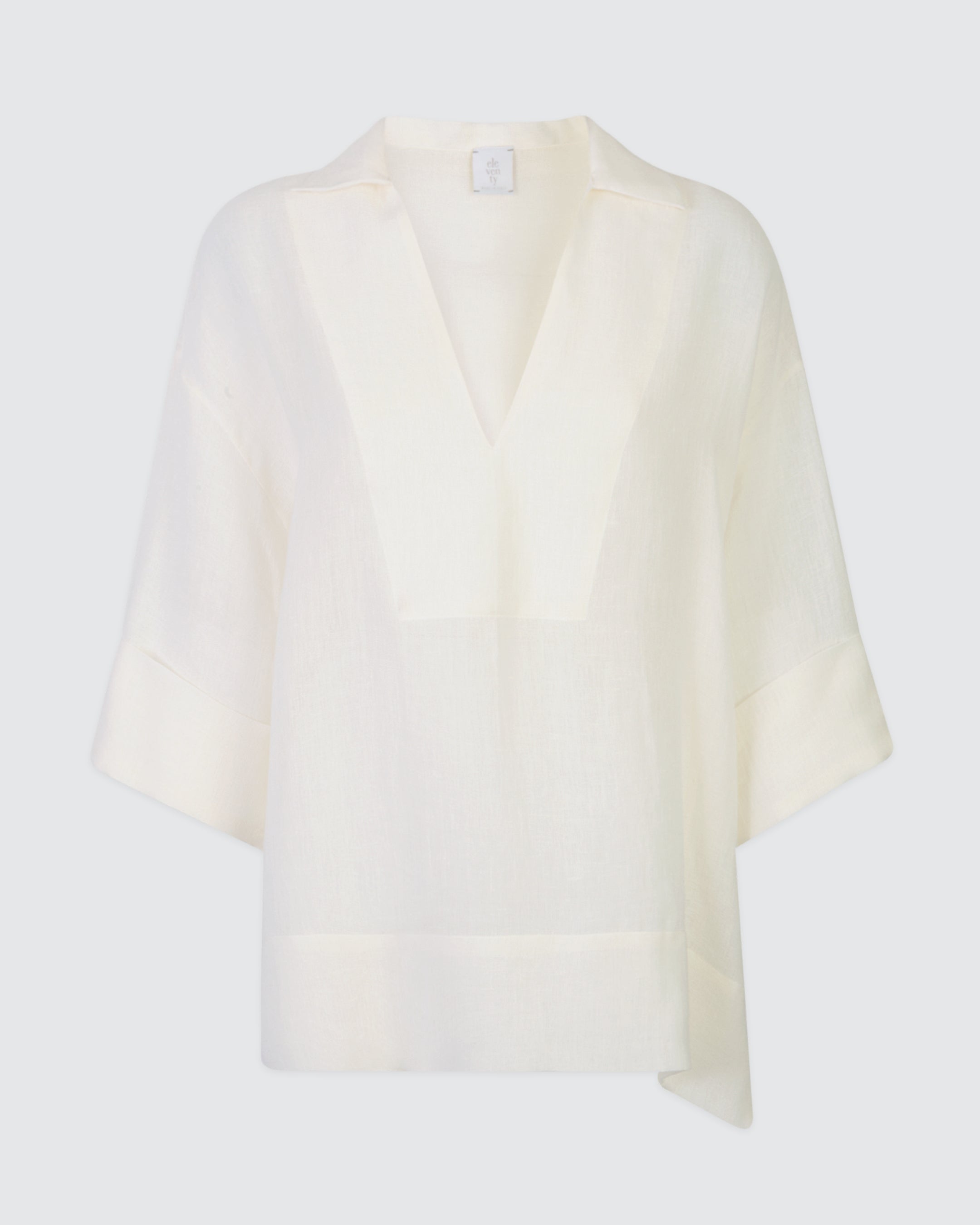 Women's V-Neck Brushed Linen Shirt with Short Sleeves