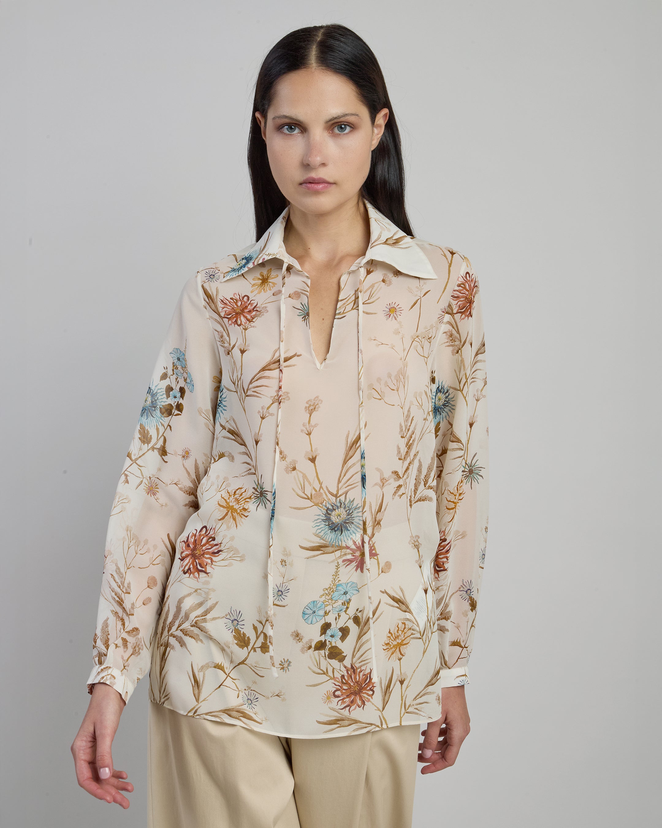 Women's Printed Silk Shirt with Floral Pattern